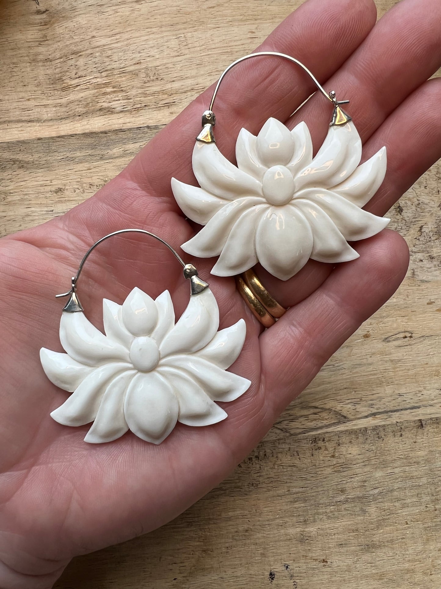 Lotus Bone Earrings with Sterling Silver, handmade