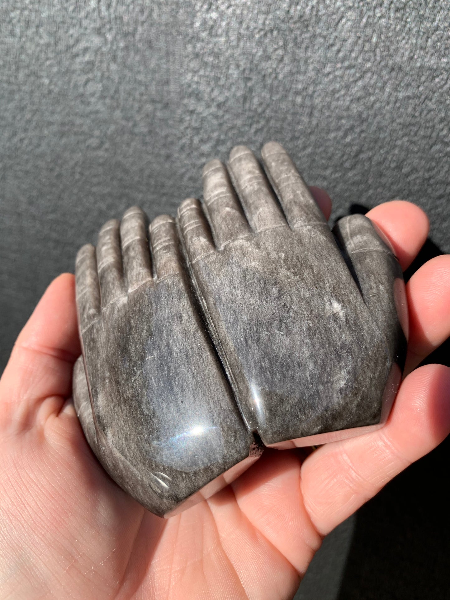 Silver Sheen Obsidian Offering Hands Bowl