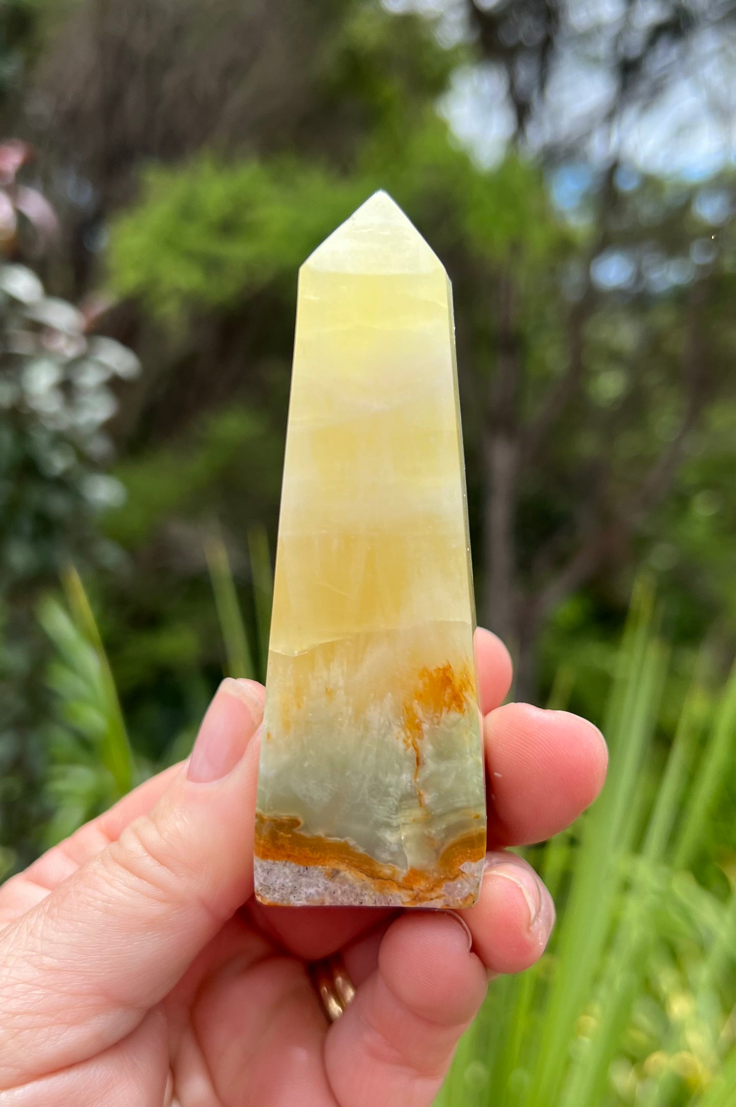 Lemon and Banded Green Calcite Calcite Obelisk