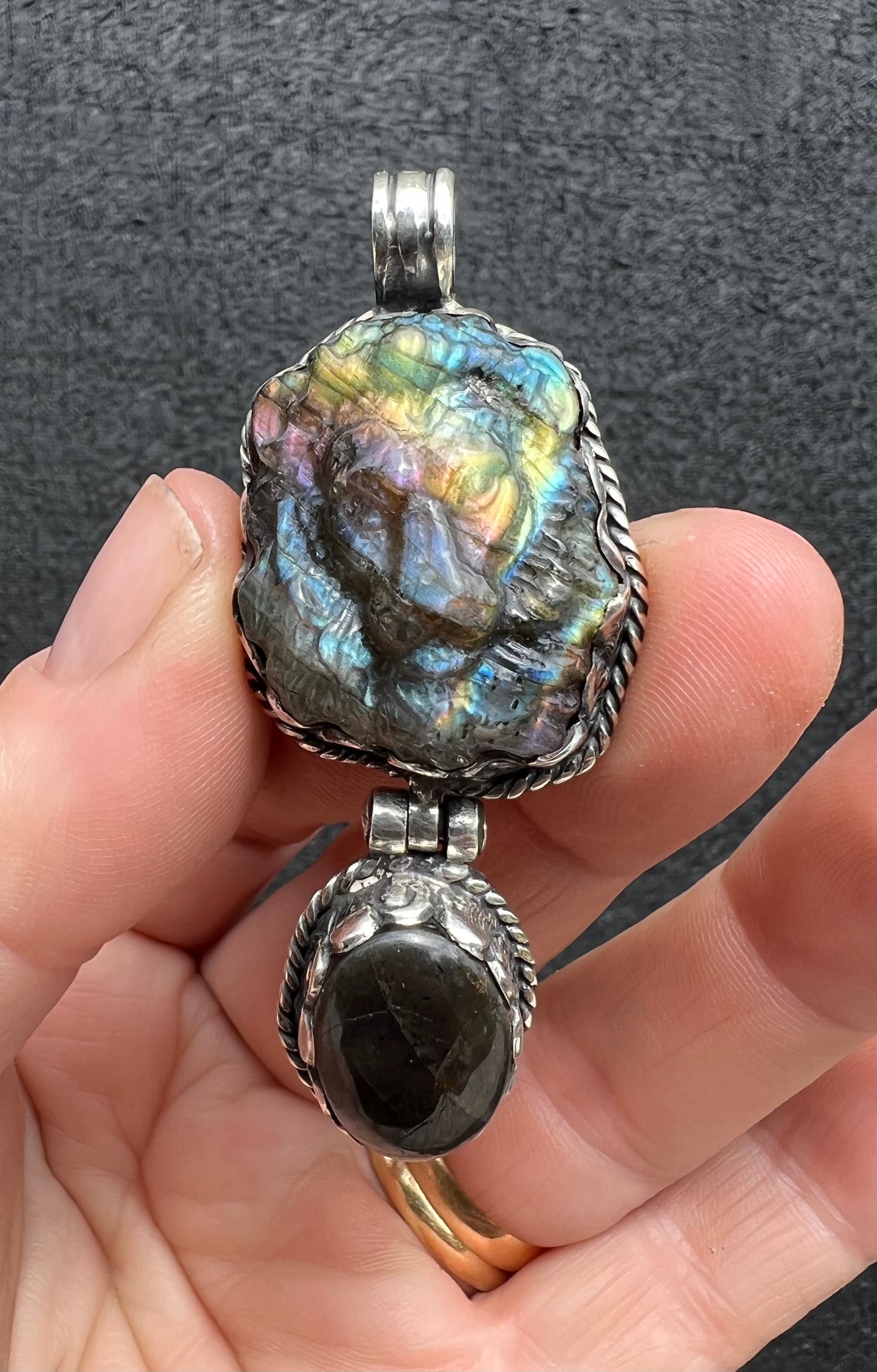 Sterling Silver and Labradorite Lion Pendant handmade