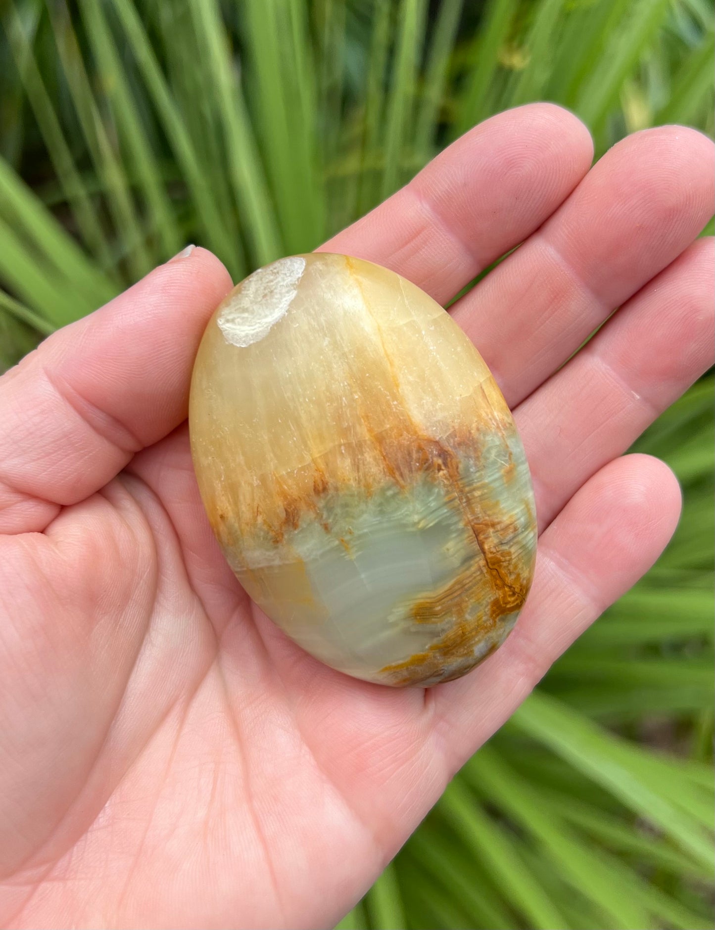 Lemon and Banded Green Calcite Calcite Palm Stone