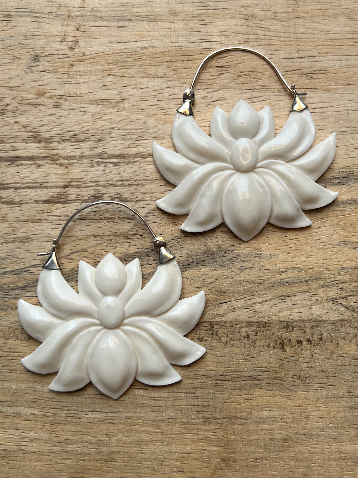 Lotus Bone Earrings with Sterling Silver, handmade