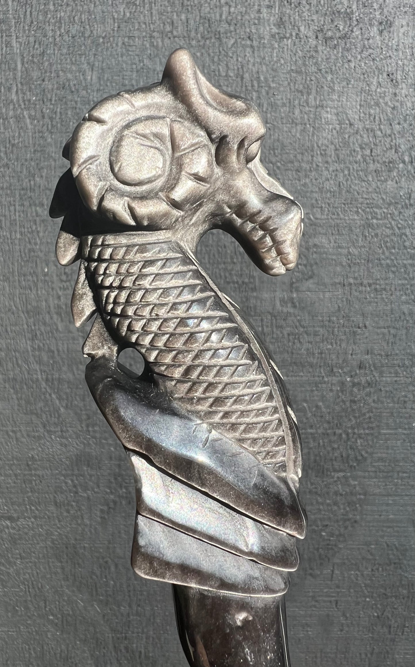 Silver Sheen Obsidian Dragon Wand
