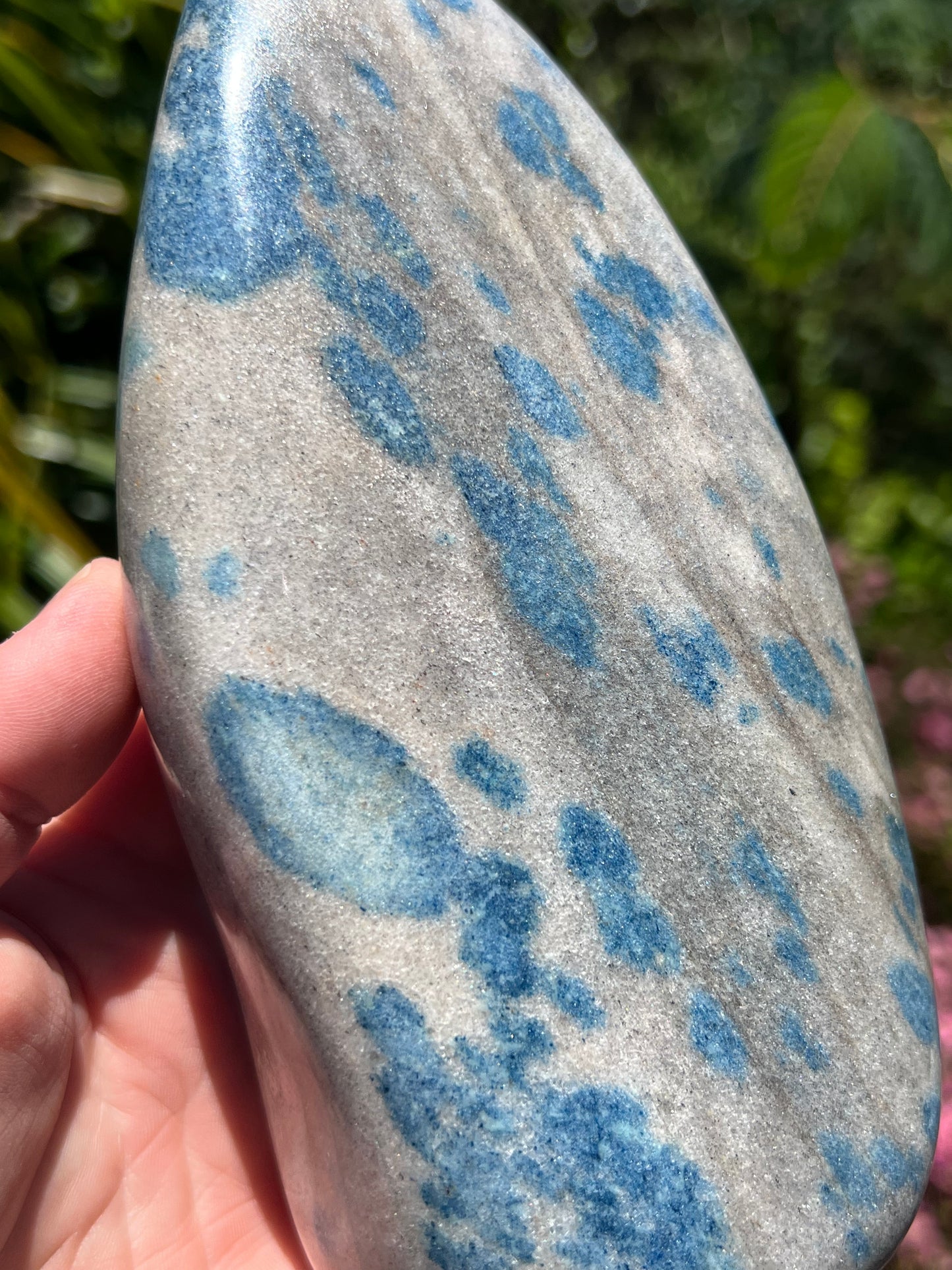 Blue Apatite in Cleavelandite Carved Freeform