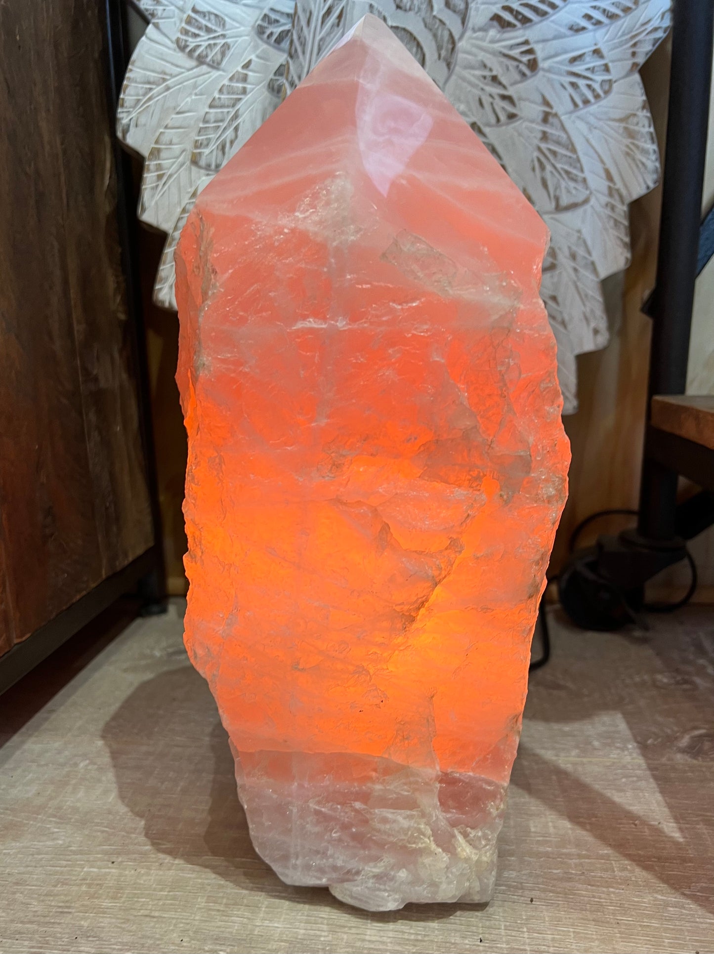 Raw Rose Quartz Lamp with Polished top, Extra Large