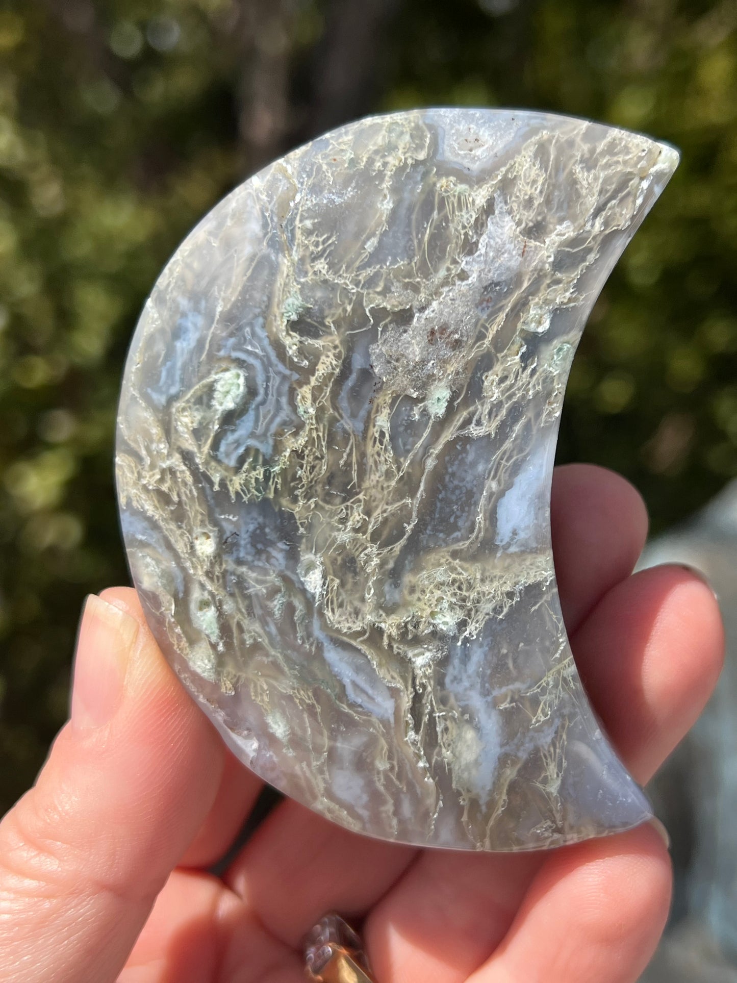 Moss Agate Crescent Moon