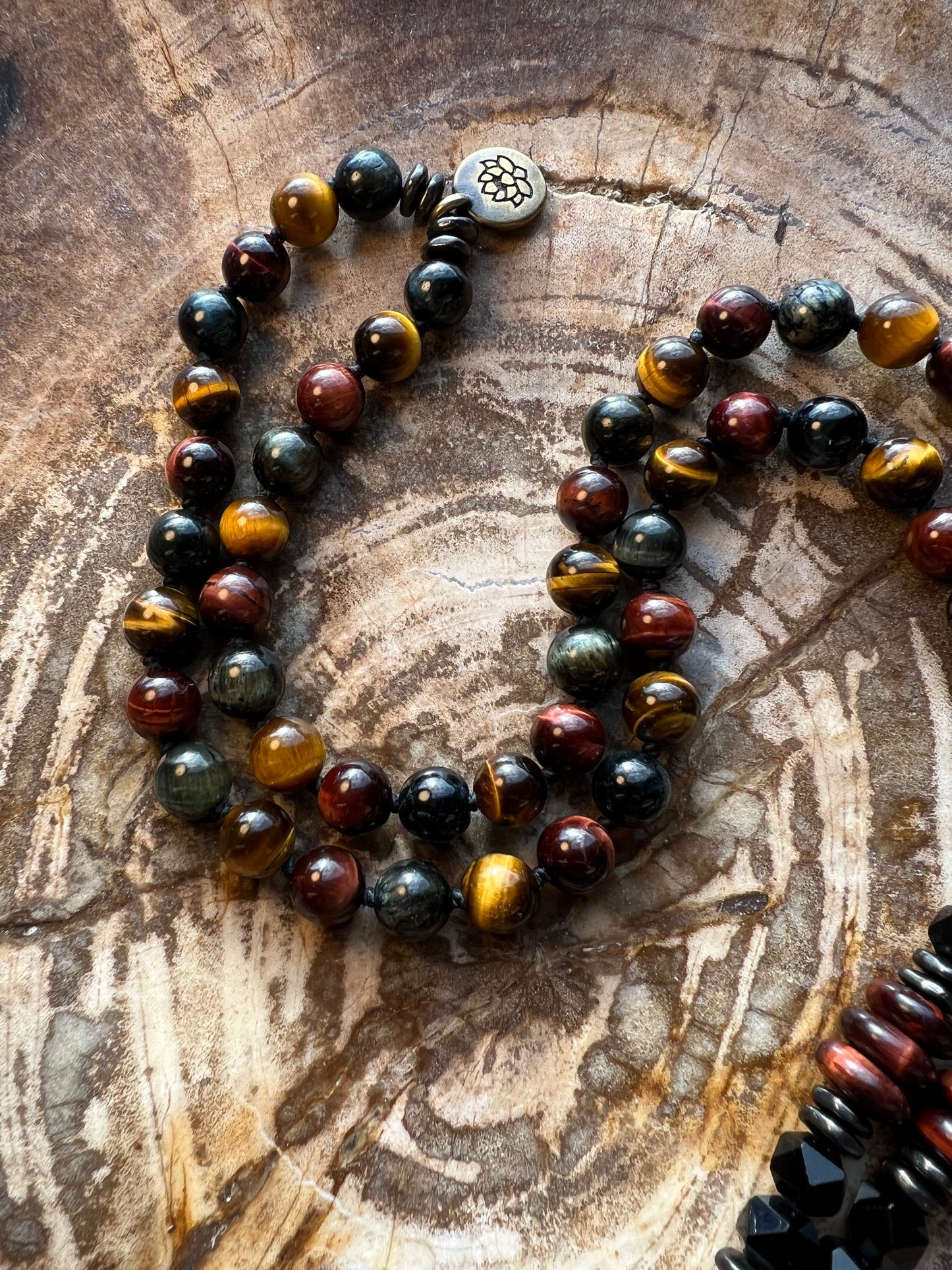 Mālā with Tigers Eye Beads with a Tigers Eye Pendant