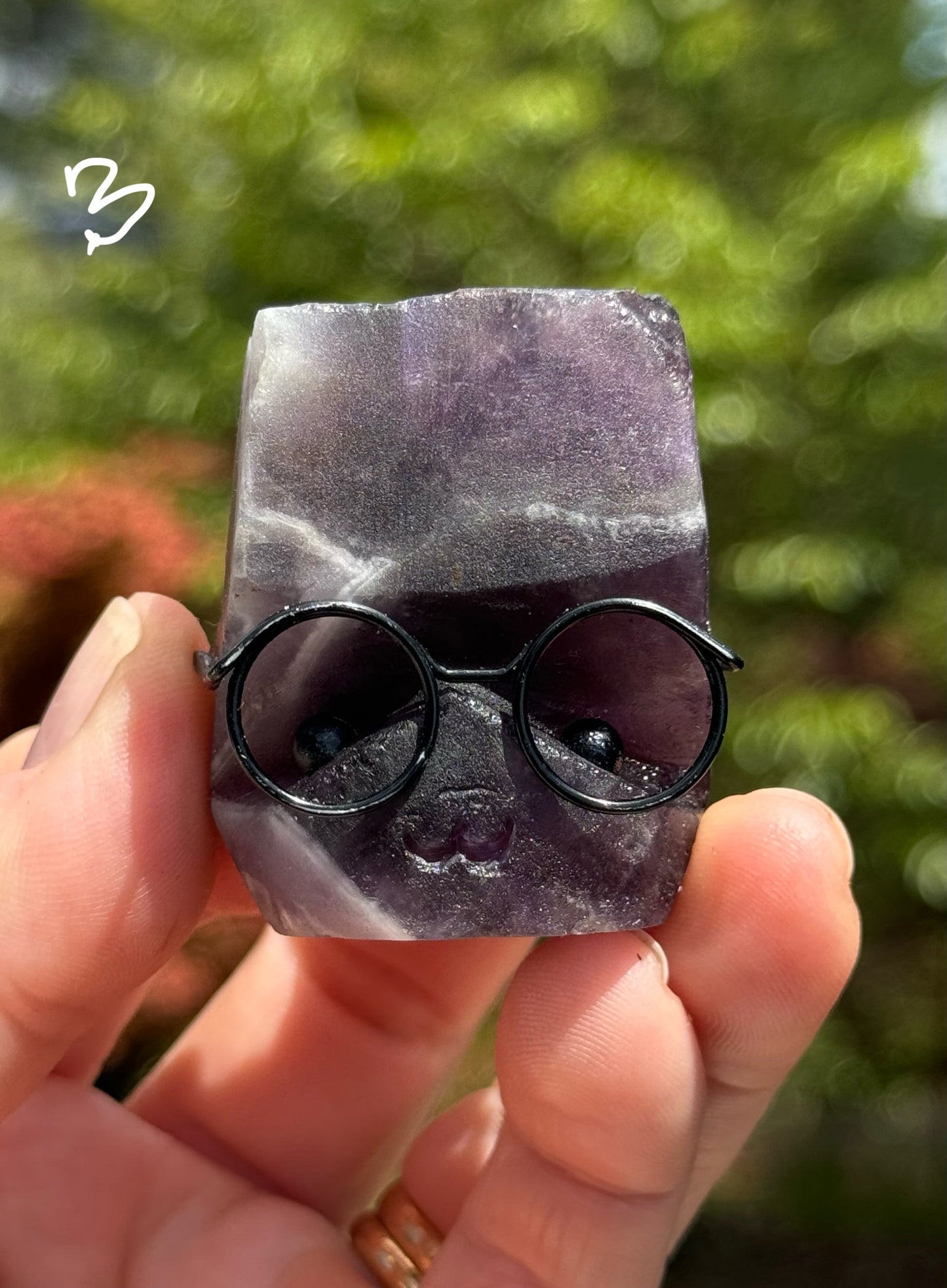 Chevron Amethyst Rock Buddy with glasses