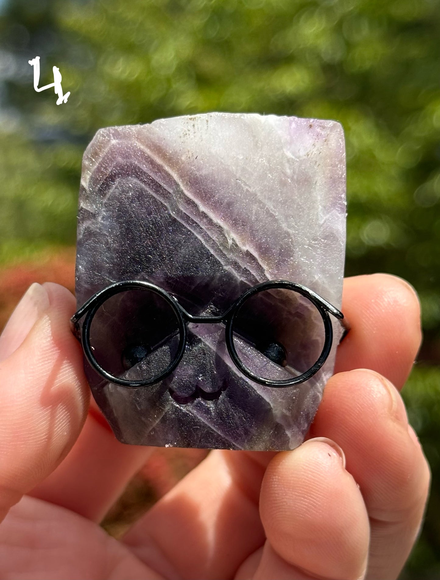 Chevron Amethyst Rock Buddy with glasses