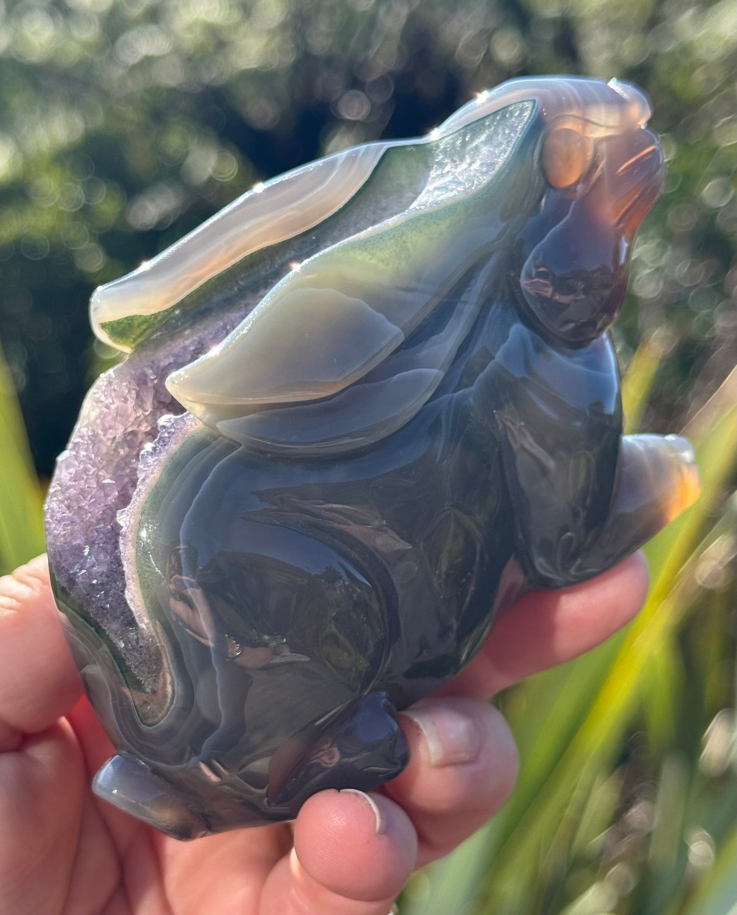 Agate & Amethyst Geode Rabbit – Hand-Carved, One of a Kind