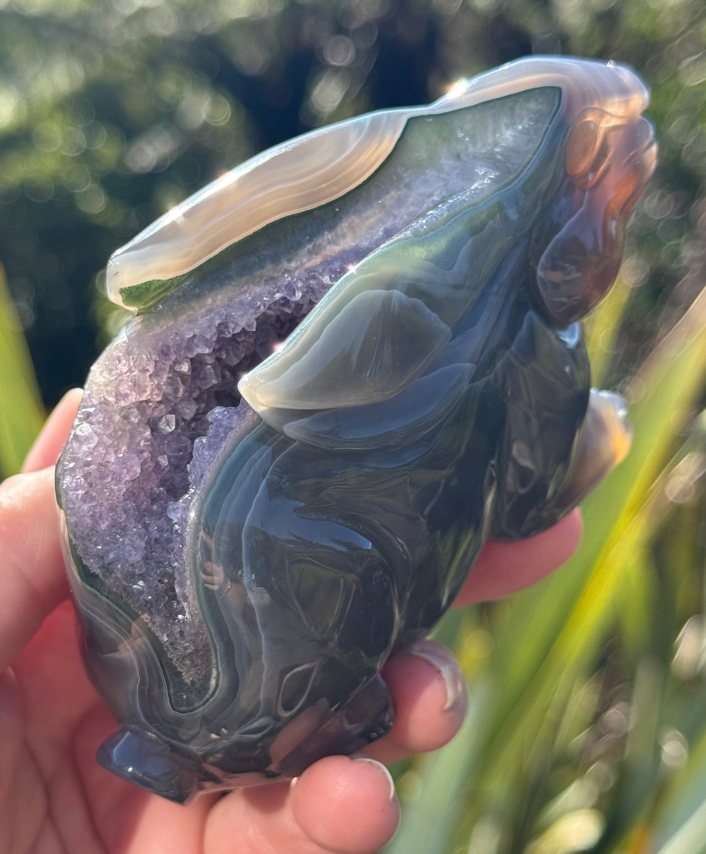 Agate & Amethyst Geode Rabbit – Hand-Carved, One of a Kind