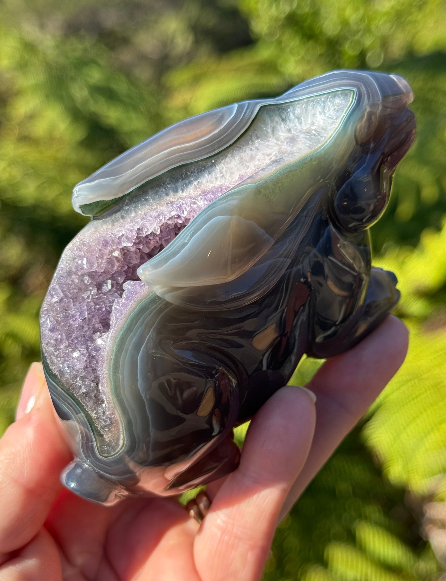 Agate & Amethyst Geode Rabbit – Hand-Carved, One of a Kind