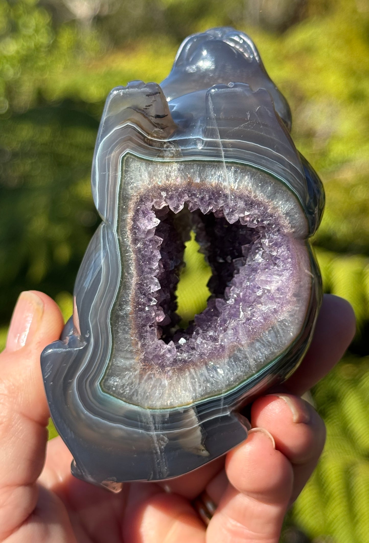Agate & Amethyst Geode Rabbit – Hand-Carved, One of a Kind