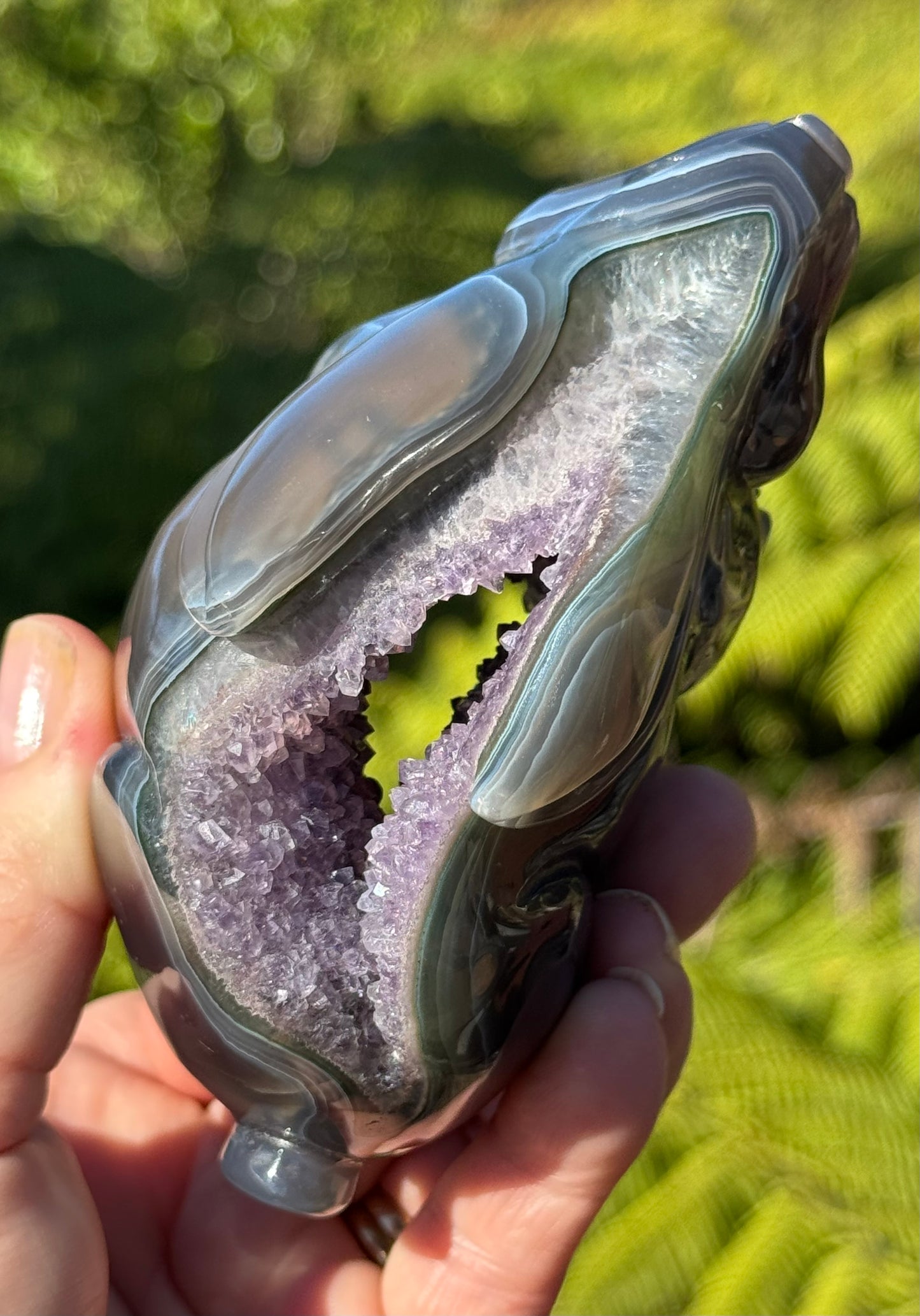 Agate & Amethyst Geode Rabbit – Hand-Carved, One of a Kind