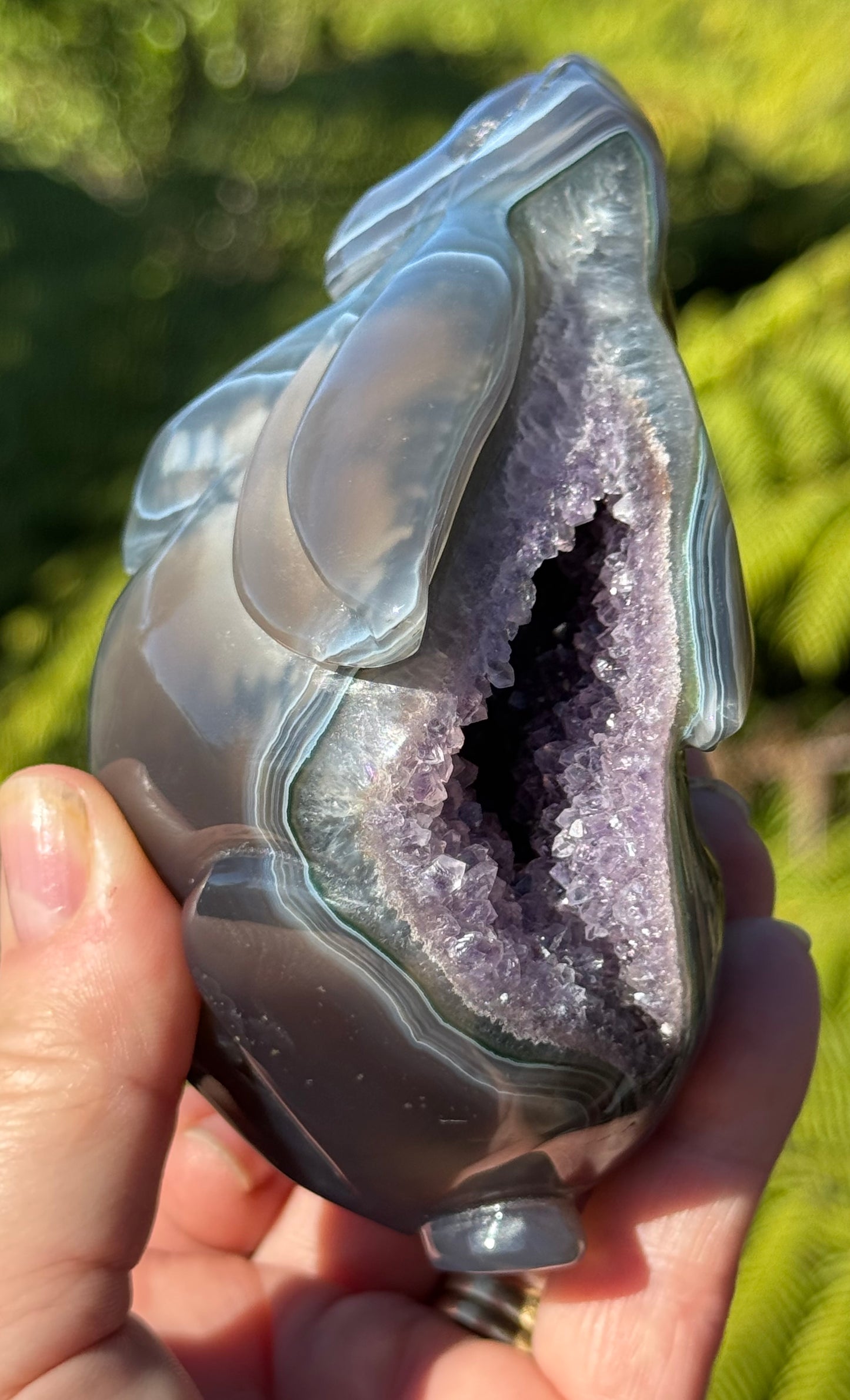 Agate & Amethyst Geode Rabbit – Hand-Carved, One of a Kind