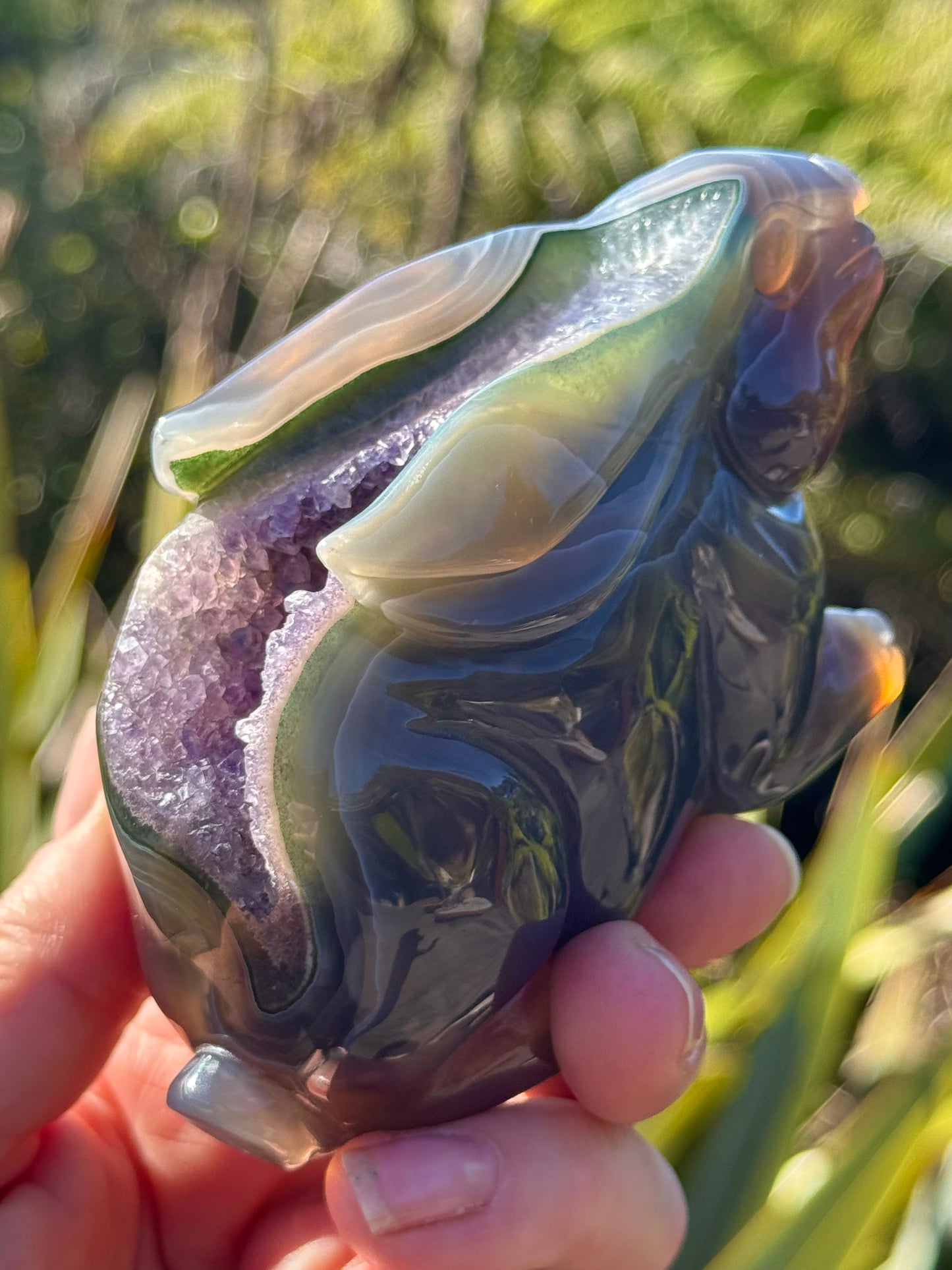 Agate & Amethyst Geode Rabbit – Hand-Carved, One of a Kind
