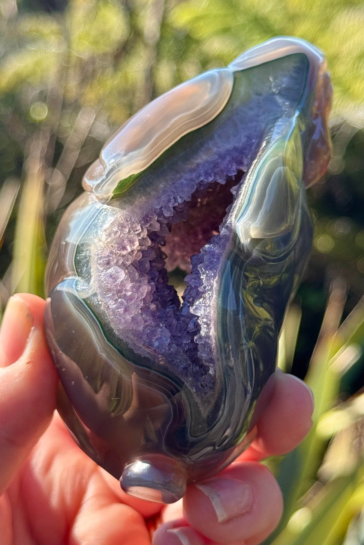 Agate & Amethyst Geode Rabbit – Hand-Carved, One of a Kind