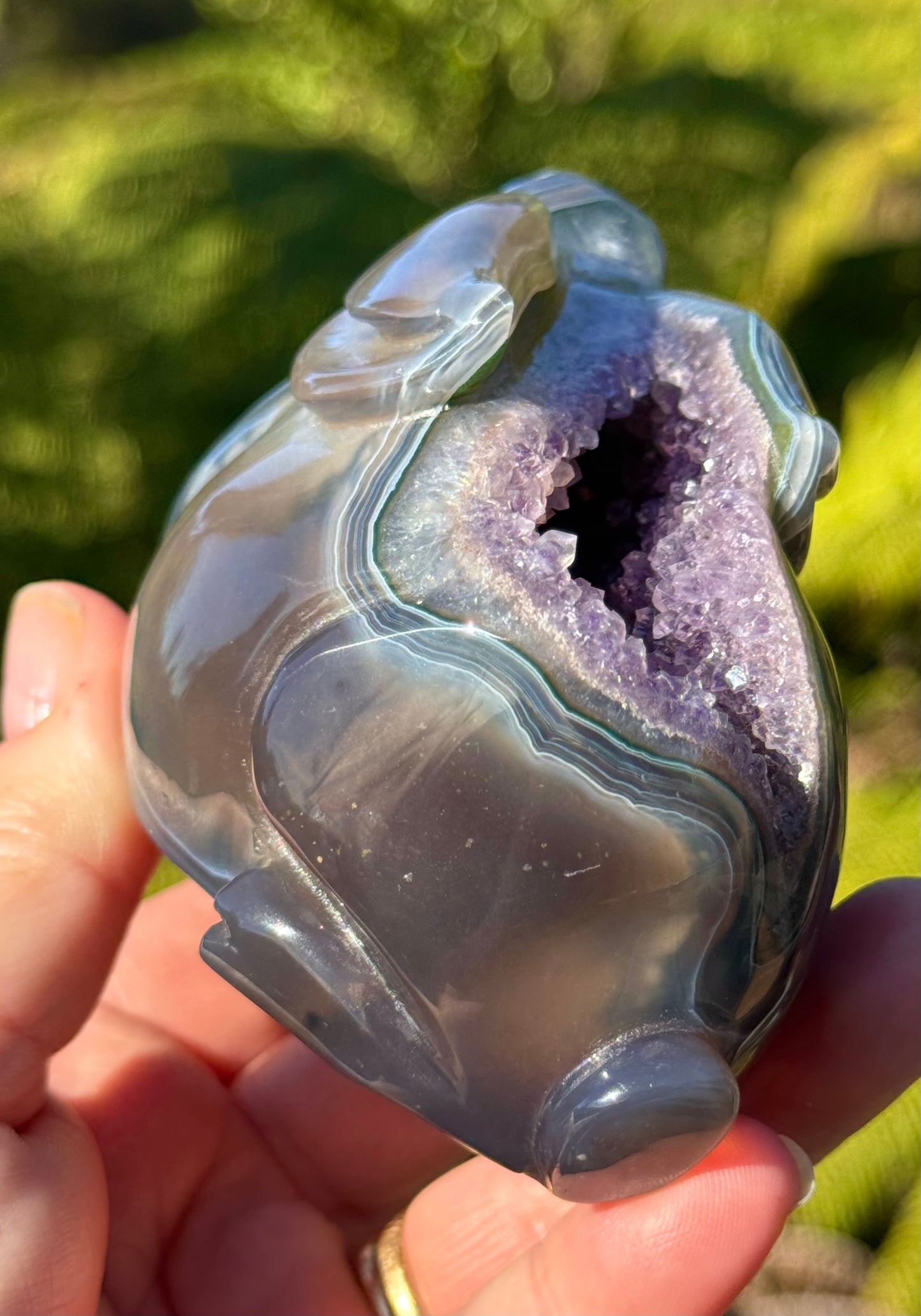 Agate & Amethyst Geode Rabbit – Hand-Carved, One of a Kind