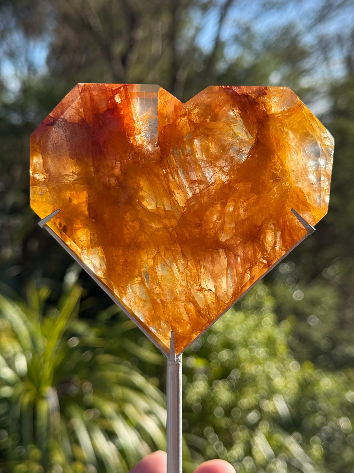 Golden Healer Quartz Faceted Heart on a stand