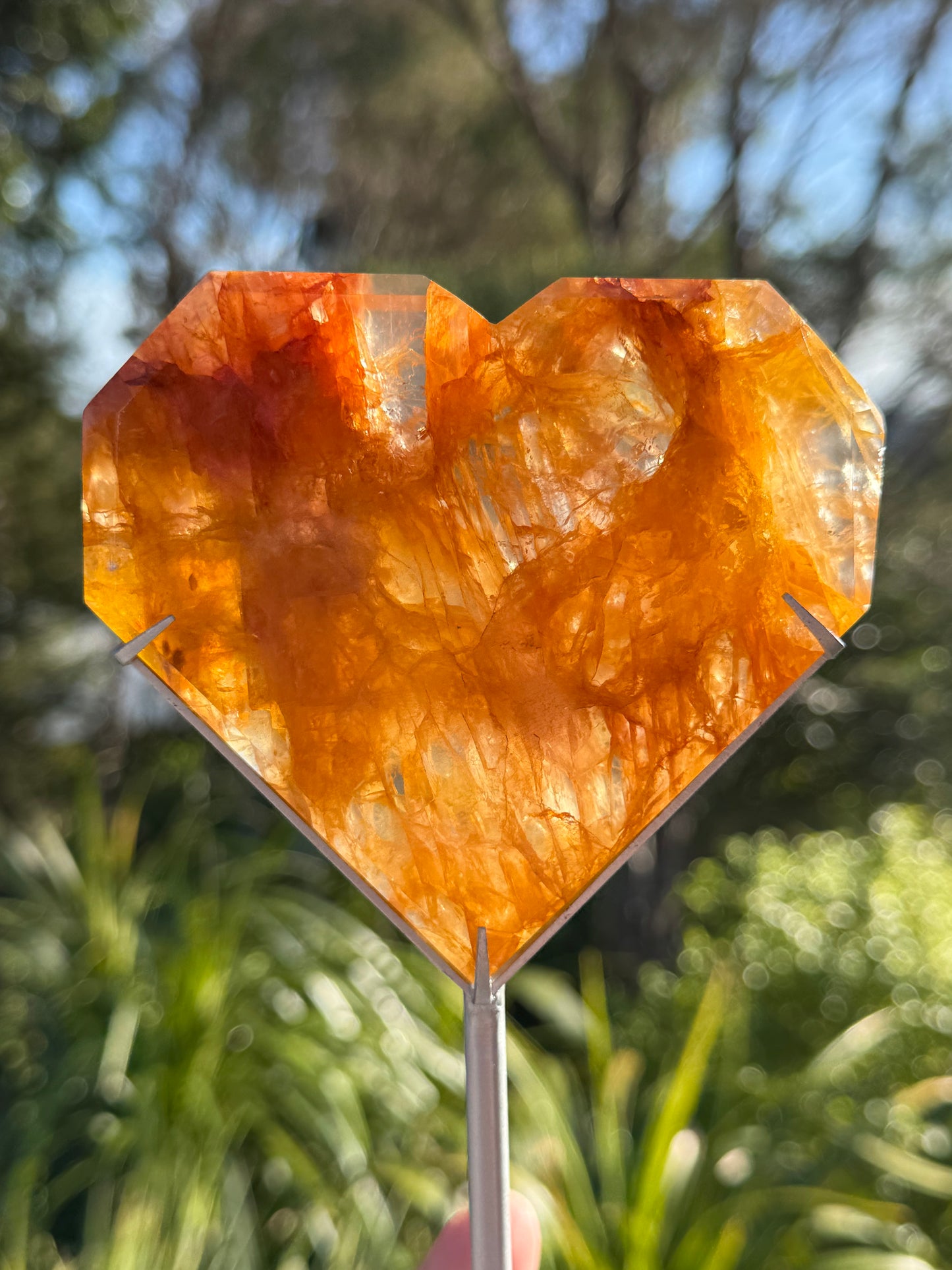 Golden Healer Quartz Faceted Heart on a stand