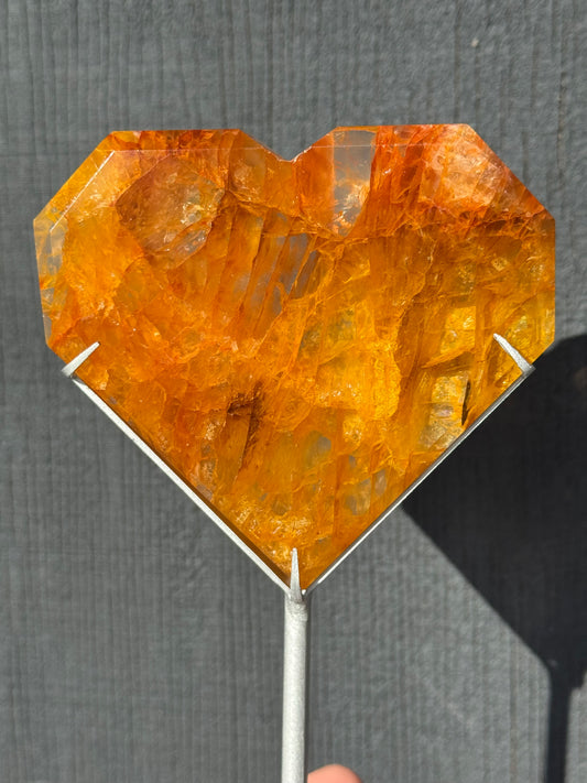 Golden Healer Quartz Faceted Heart on a stand