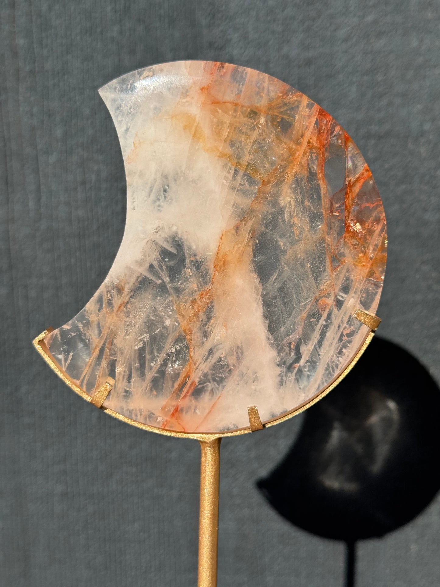 Fire Quartz Carved Moon on Stand