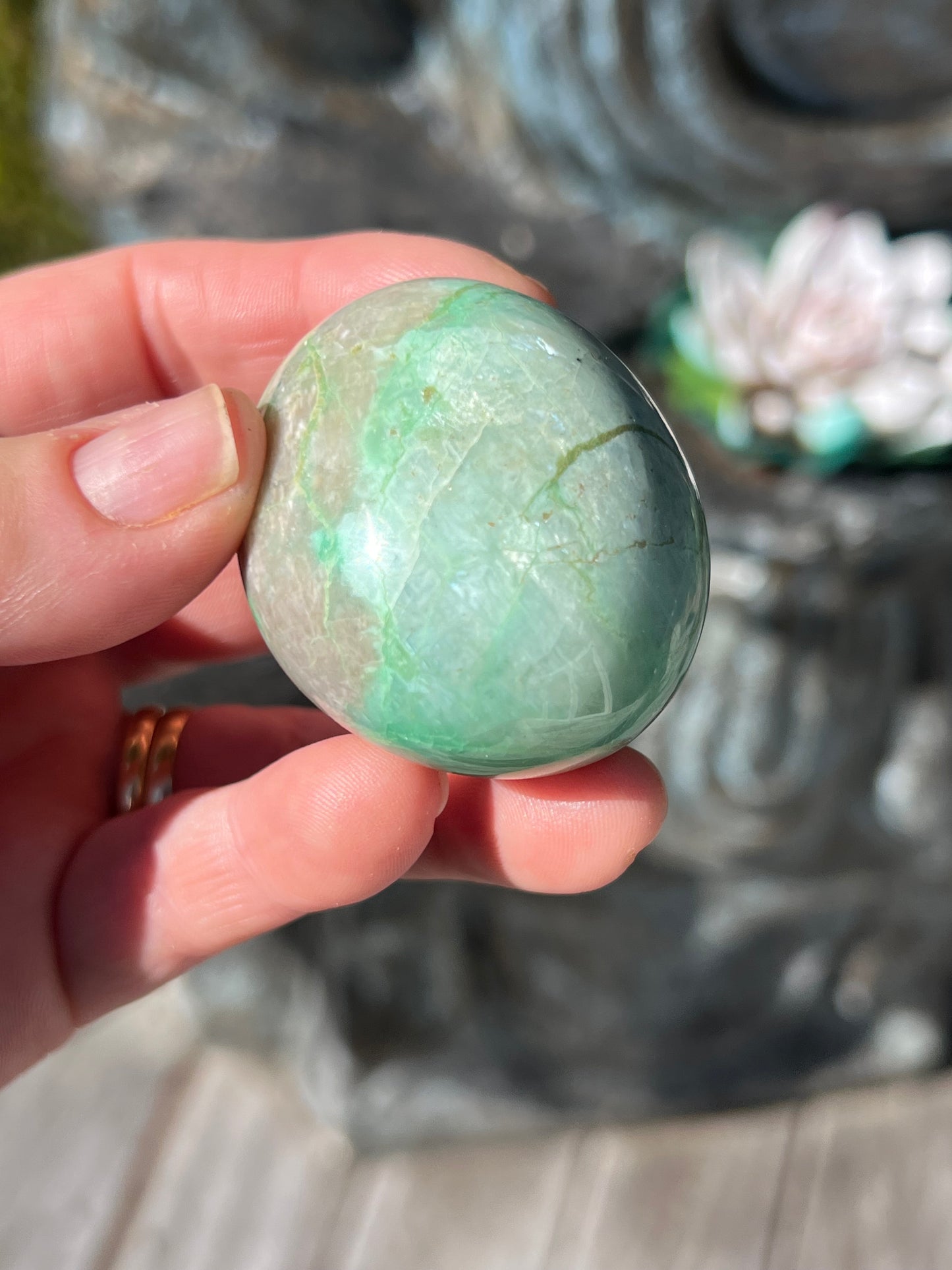 Green Moonstone/Garnierite Palm stone