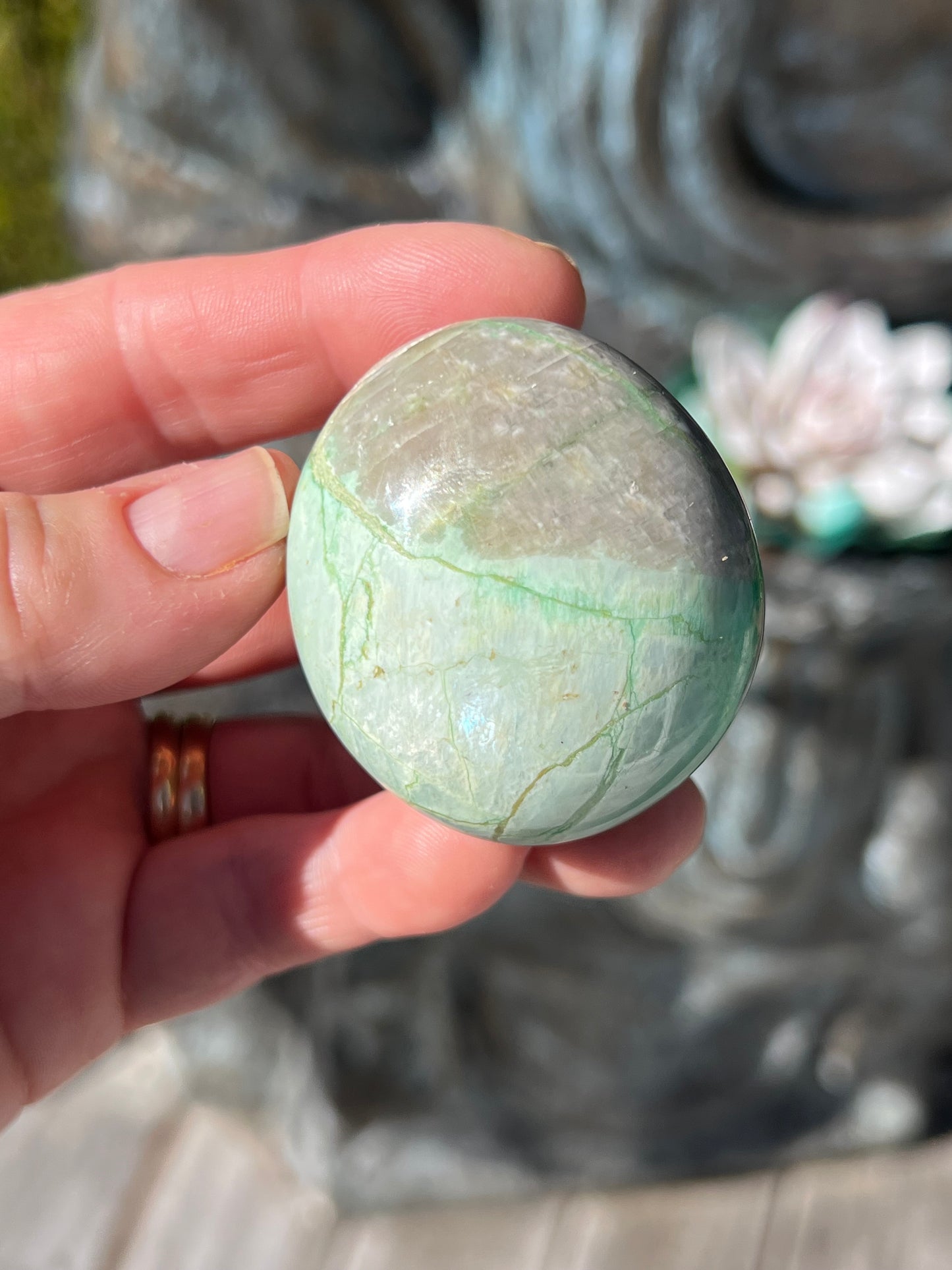 Green Moonstone/Garnierite Palm stone