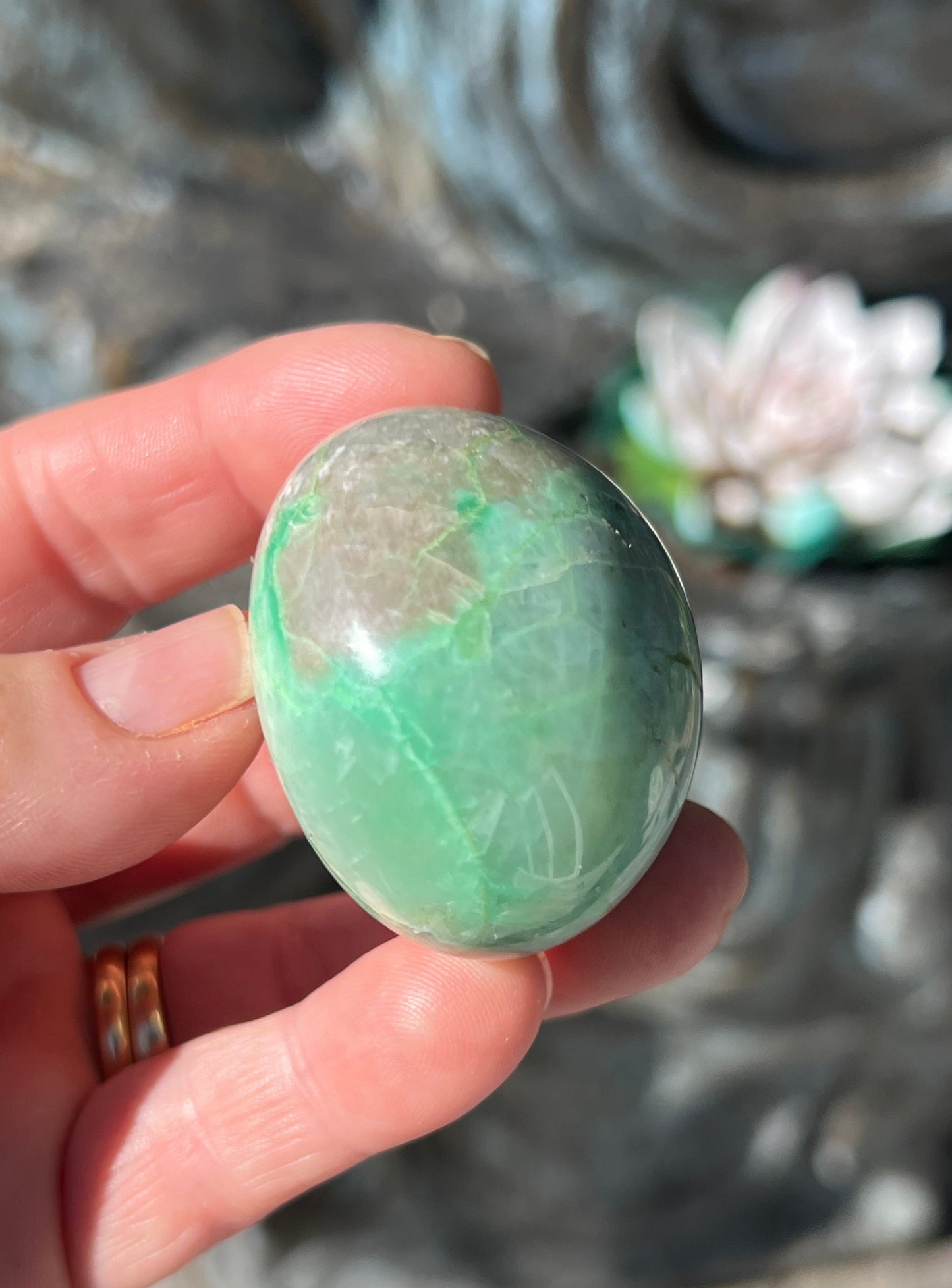 Green Moonstone/Garnierite Palm stone