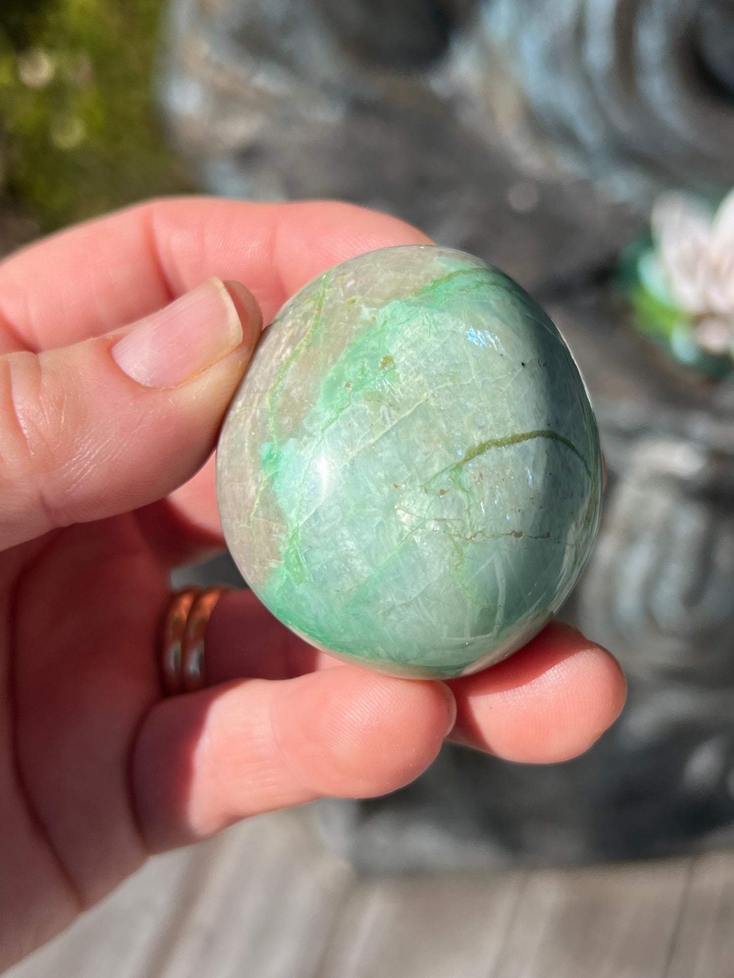 Green Moonstone/Garnierite Palm stone