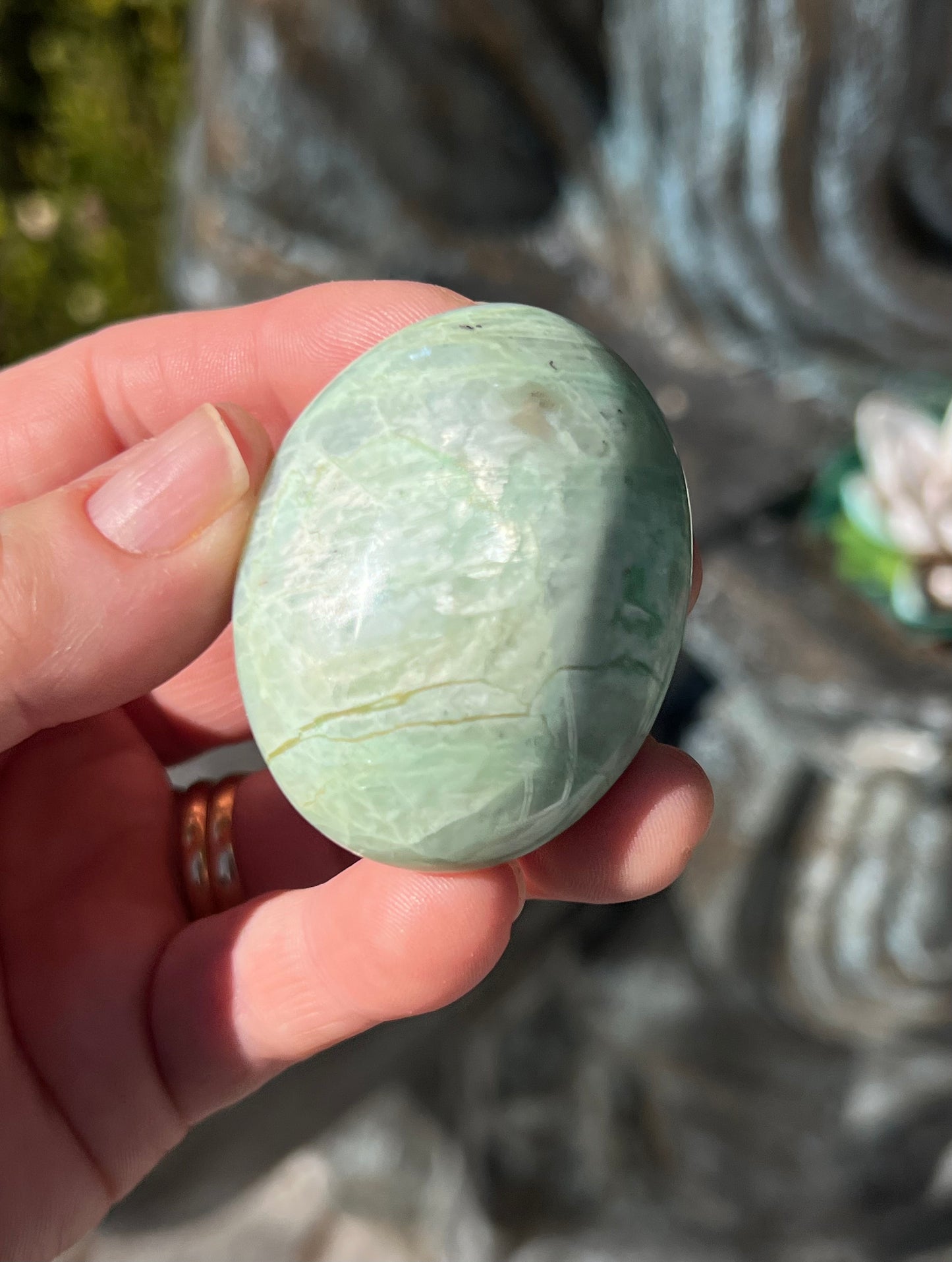 Green Moonstone/Garnierite Palm stone