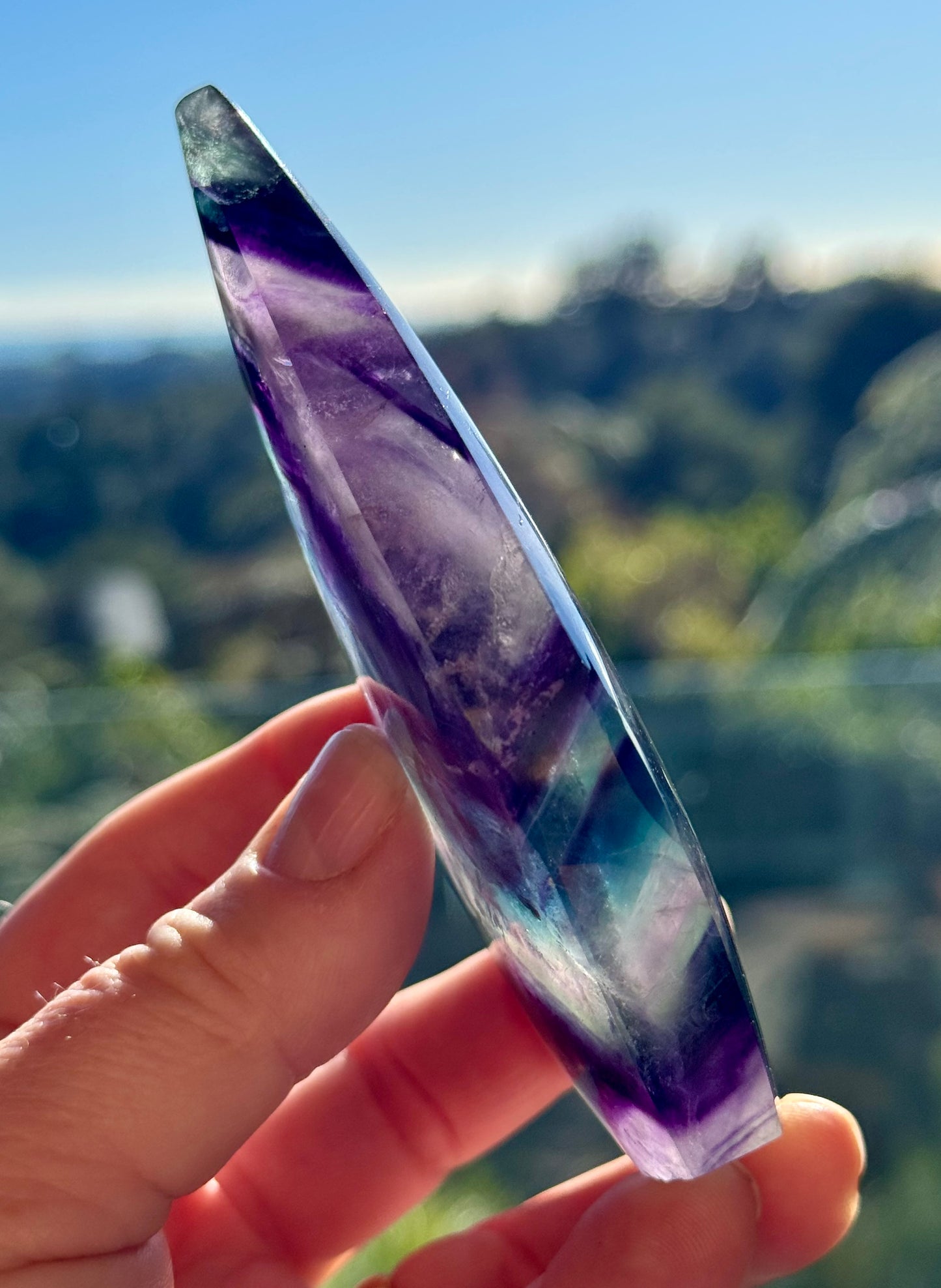 Rainbow Fluorite carved Flame 1