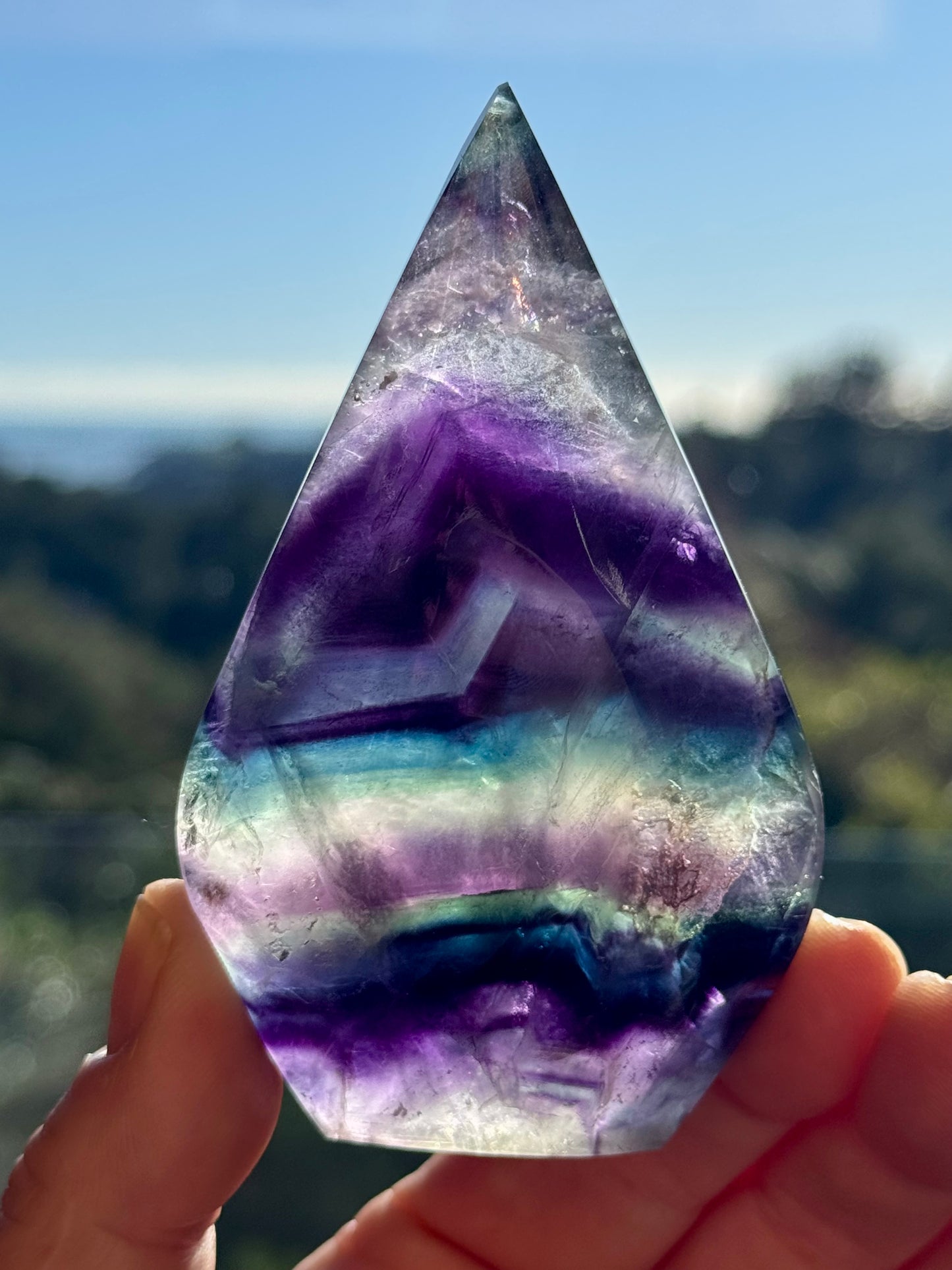 Rainbow Fluorite carved Flame 2
