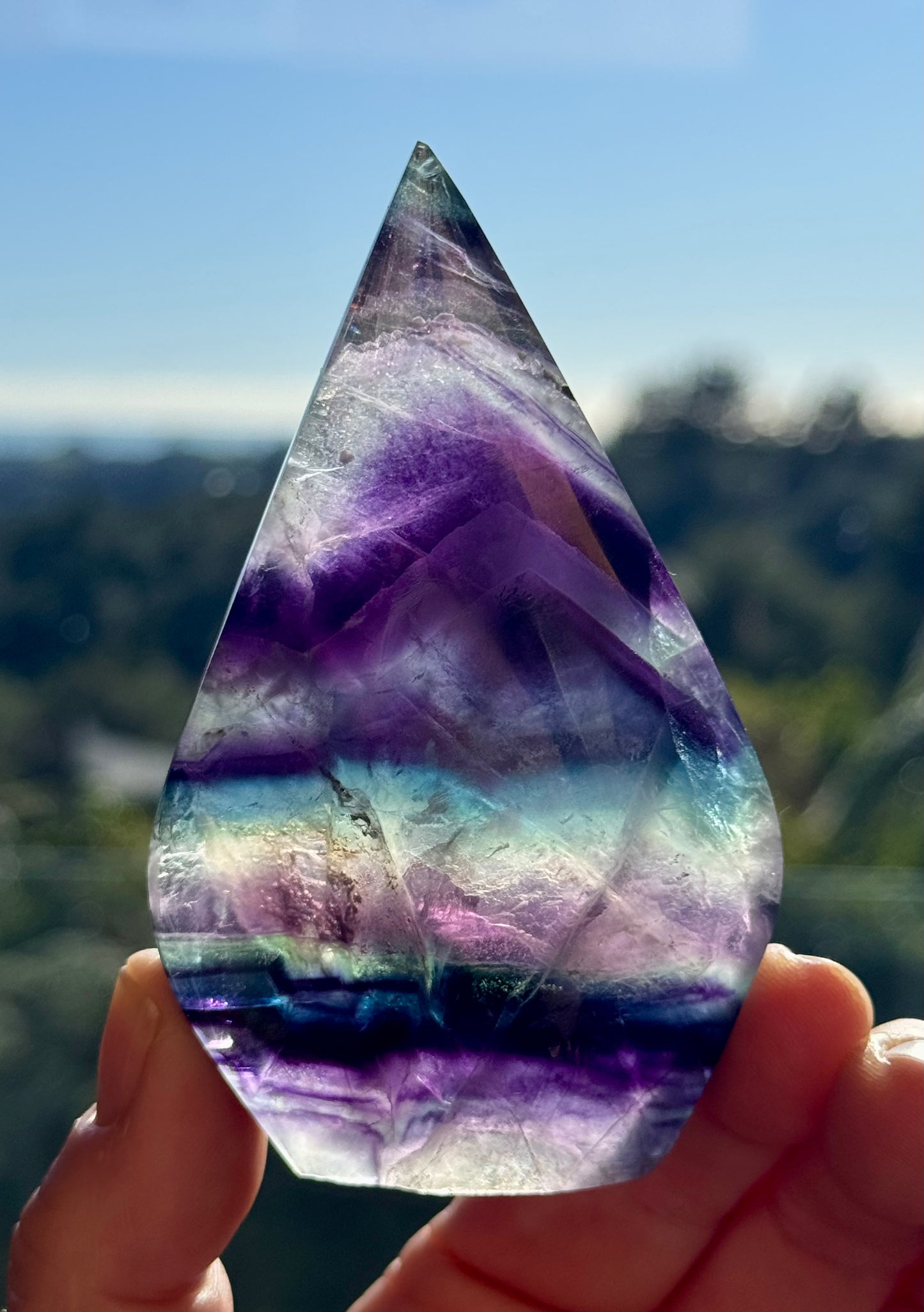 Rainbow Fluorite carved Flame 2