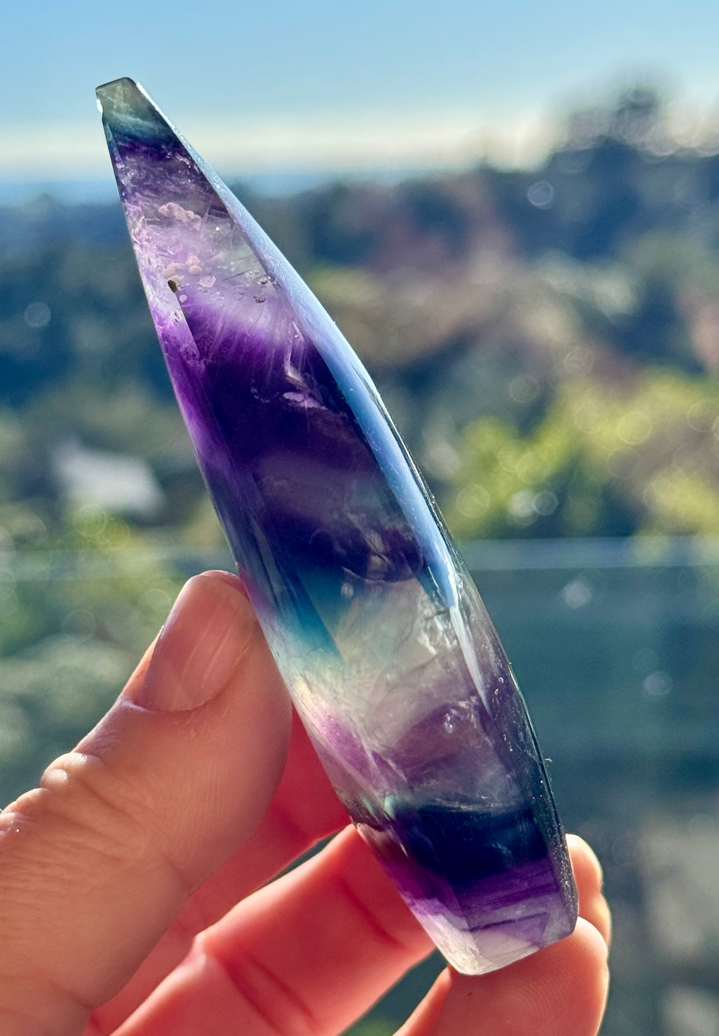 Rainbow Fluorite carved Flame 2