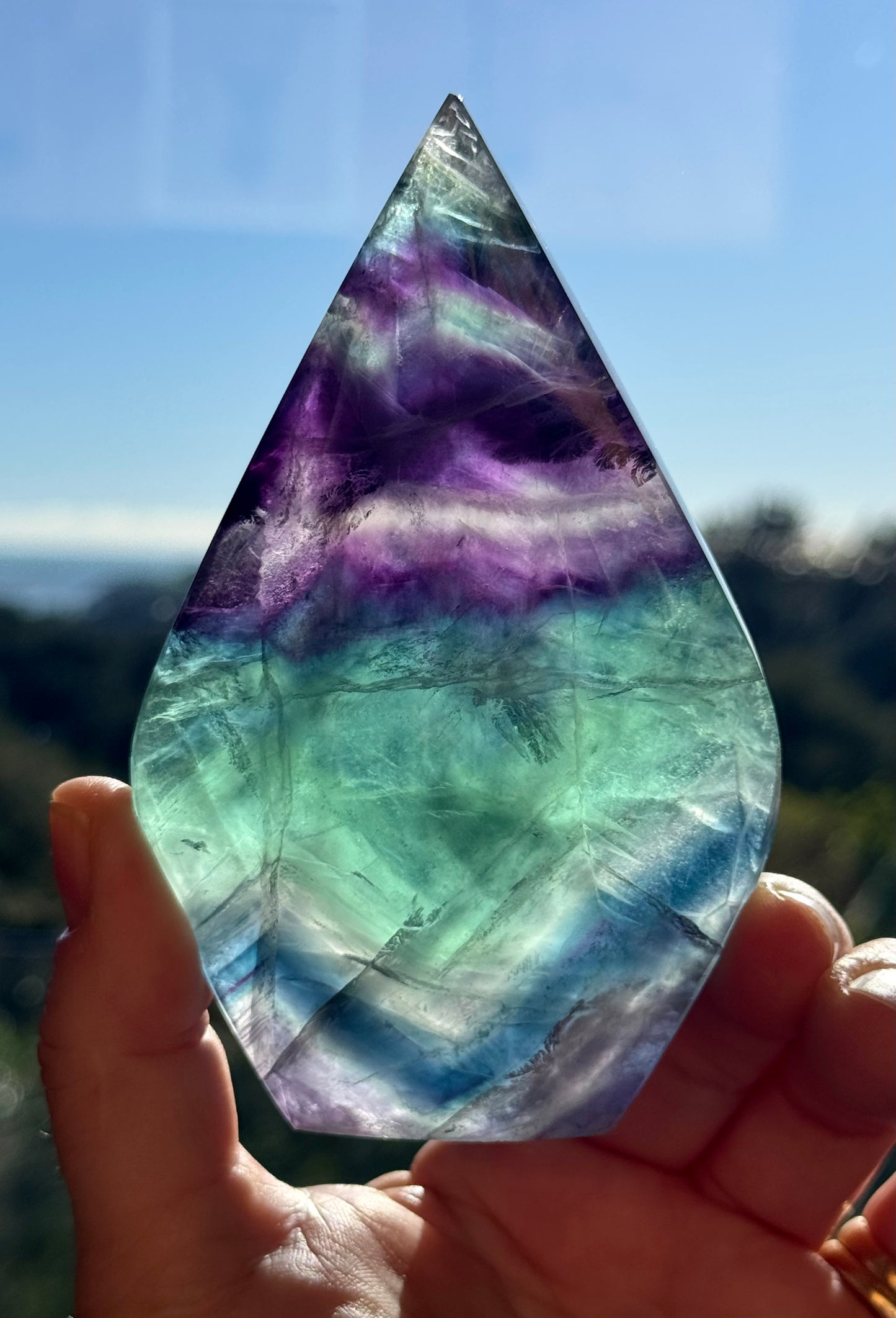 Rainbow Fluorite carved Flame 4
