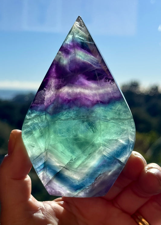 Rainbow Fluorite carved Flame 4