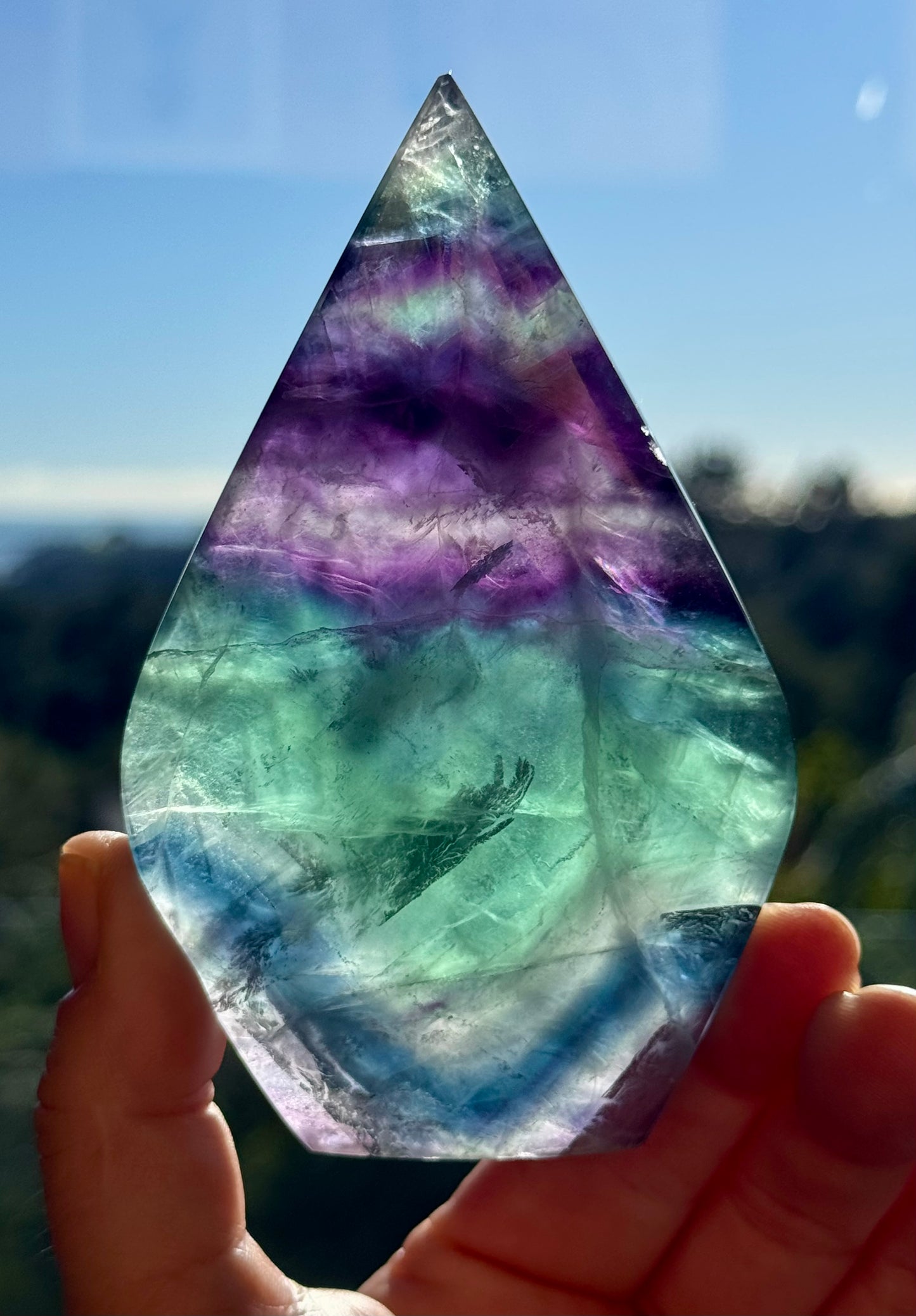 Rainbow Fluorite carved Flame 4