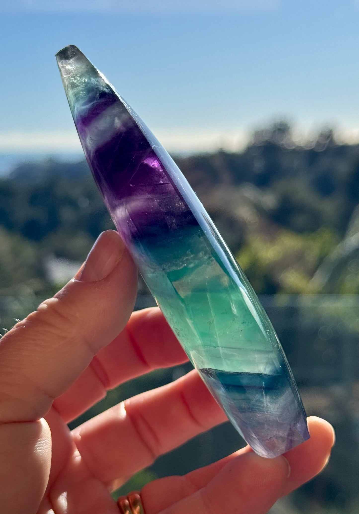 Rainbow Fluorite carved Flame 4