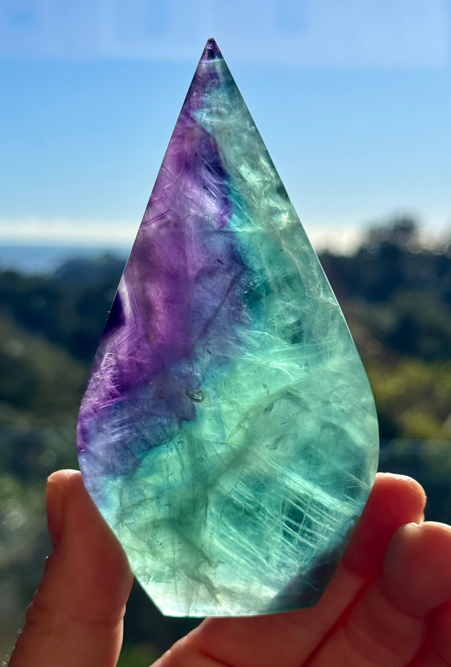 Rainbow Fluorite carved Flame 6