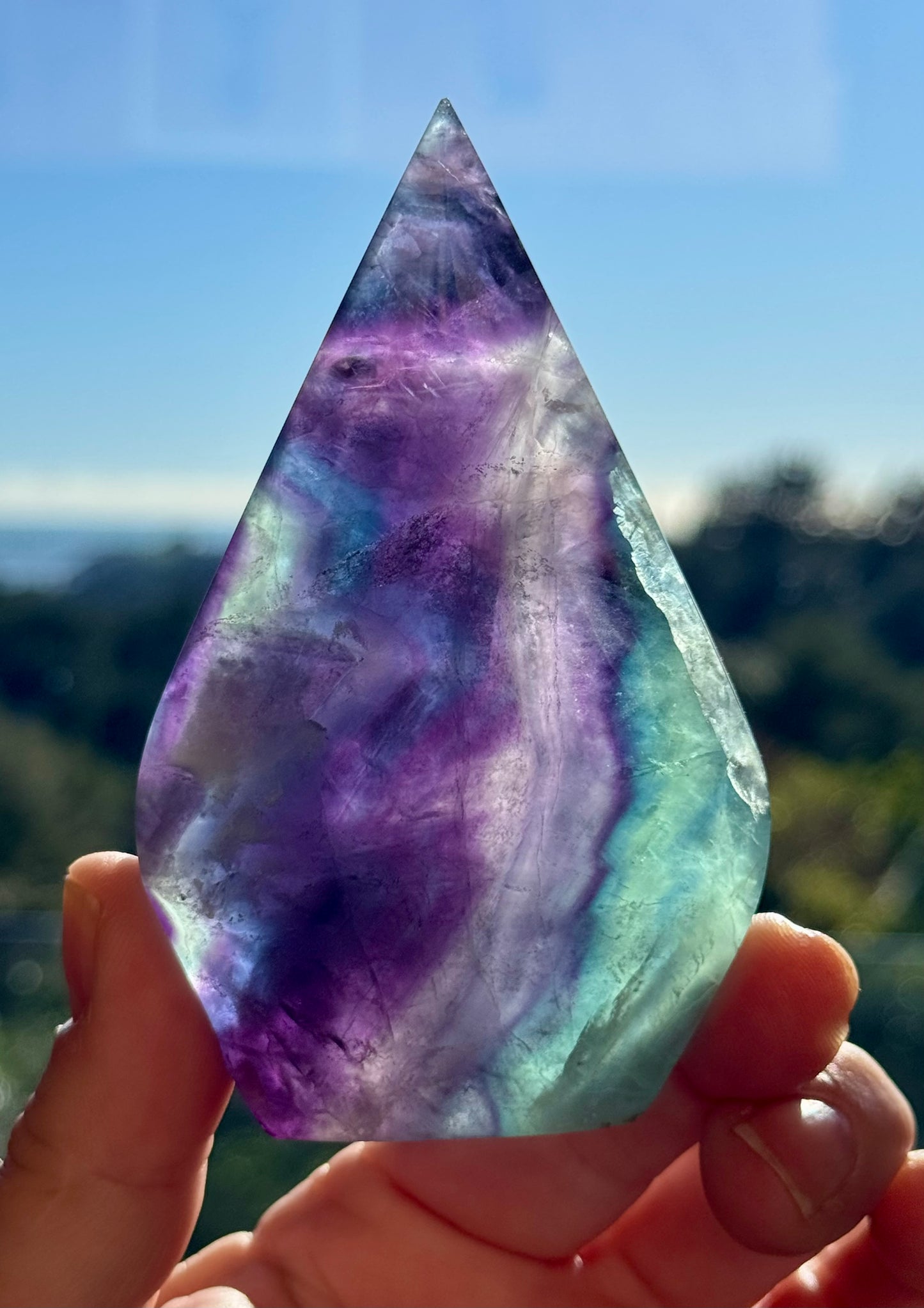 Rainbow Fluorite carved Flame 8