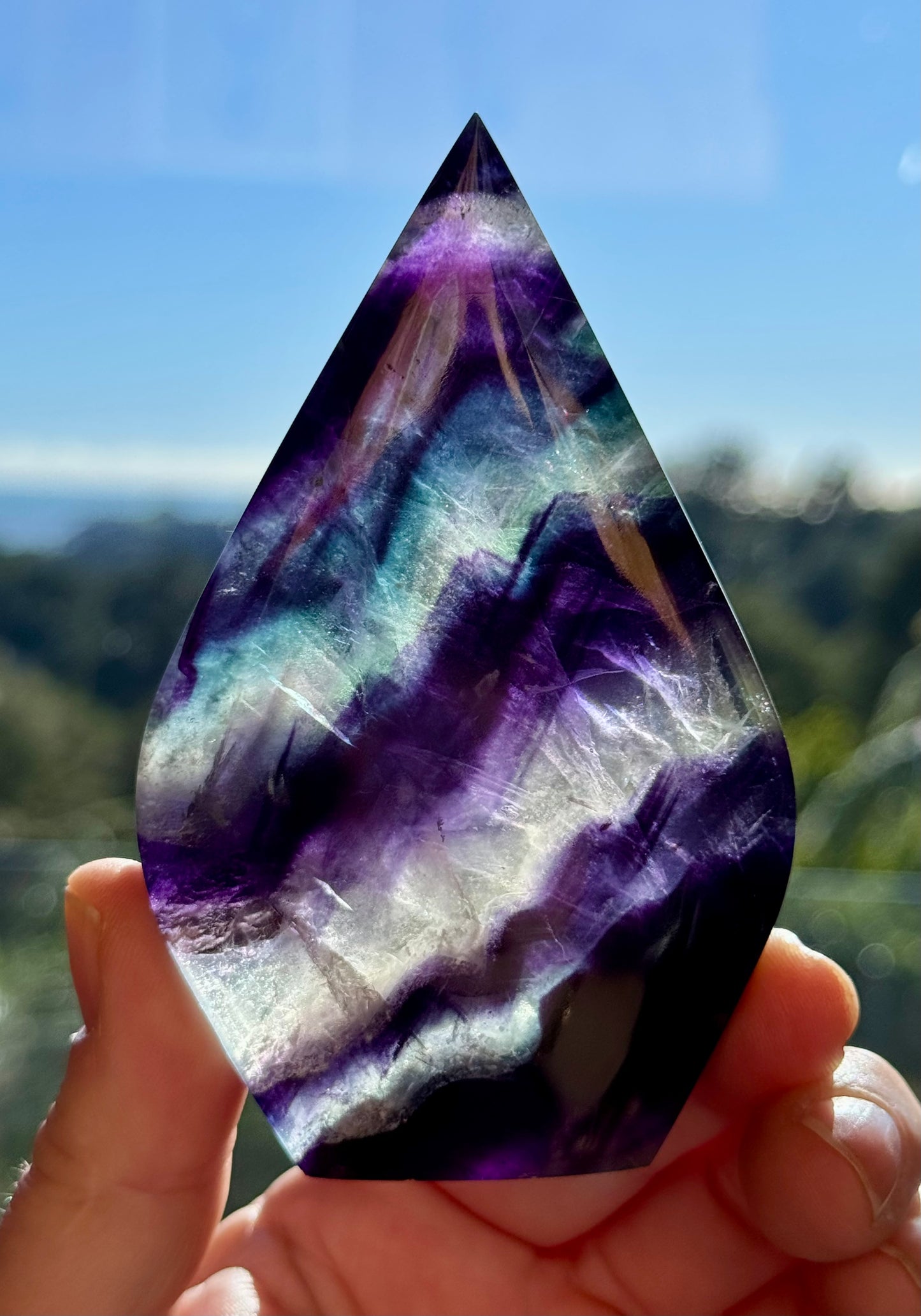 Rainbow Fluorite carved Flame 10