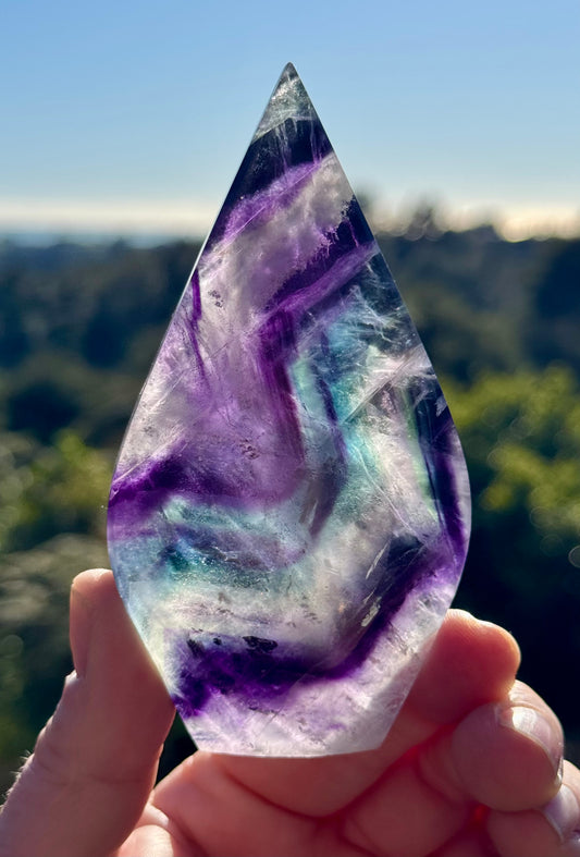 Rainbow Fluorite carved Flame 9