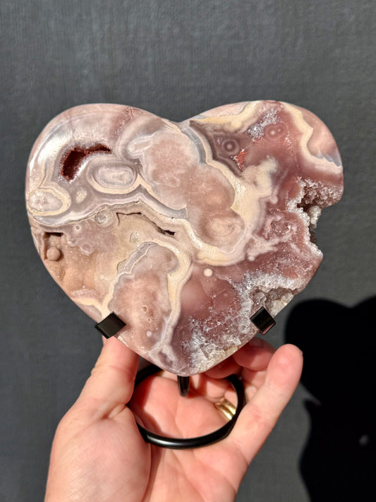 Pink Amethyst carved  Heart - Rare Druze