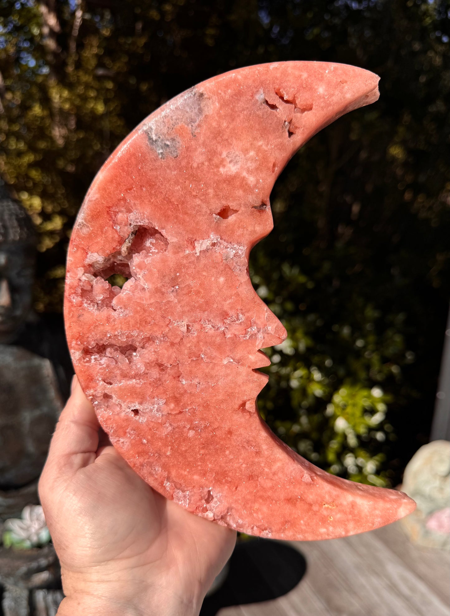 Pink Amethyst carved Face in the Crescent Moon - Extra large Rare Druze