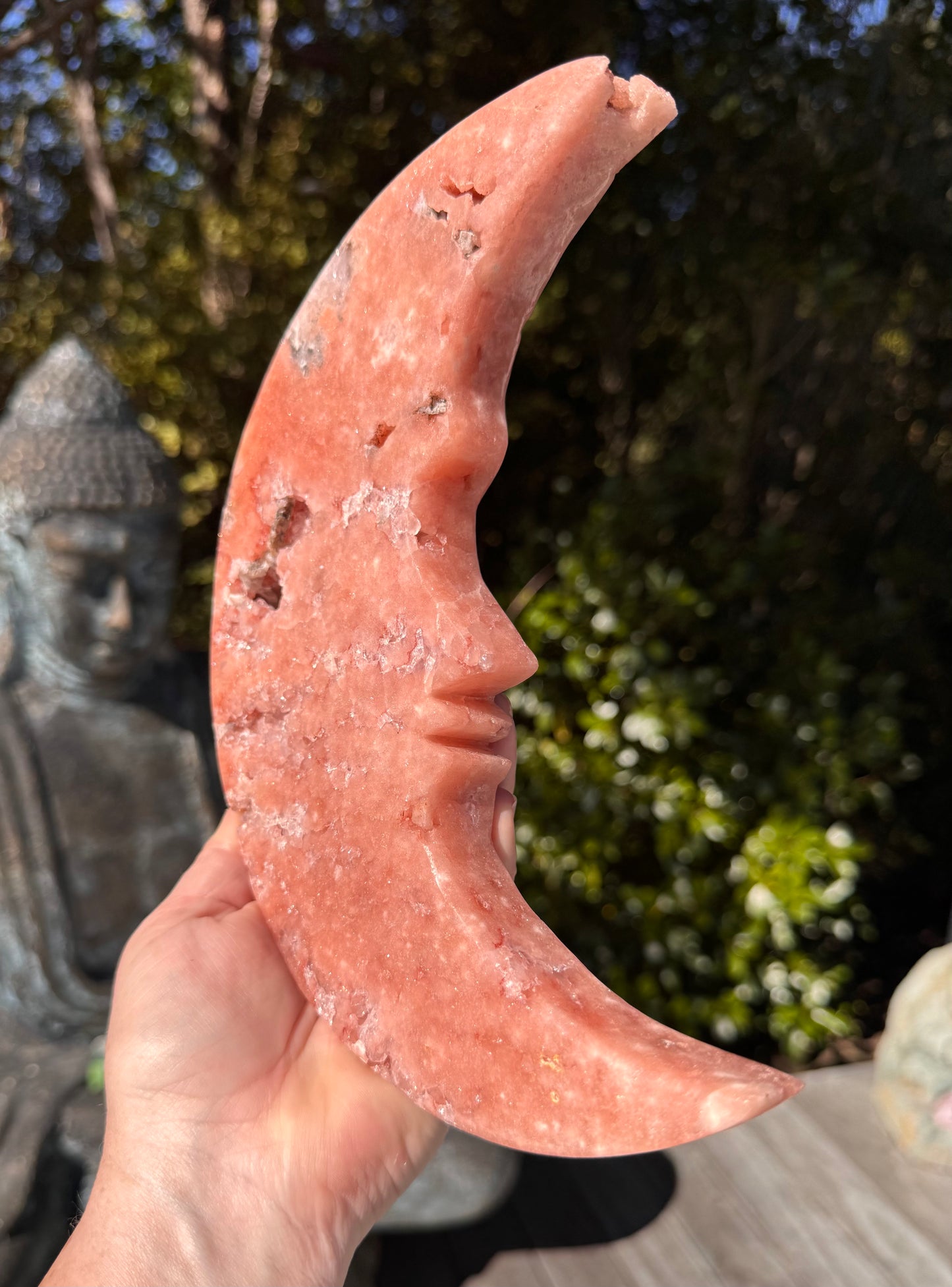 Pink Amethyst carved Face in the Crescent Moon - Extra large Rare Druze