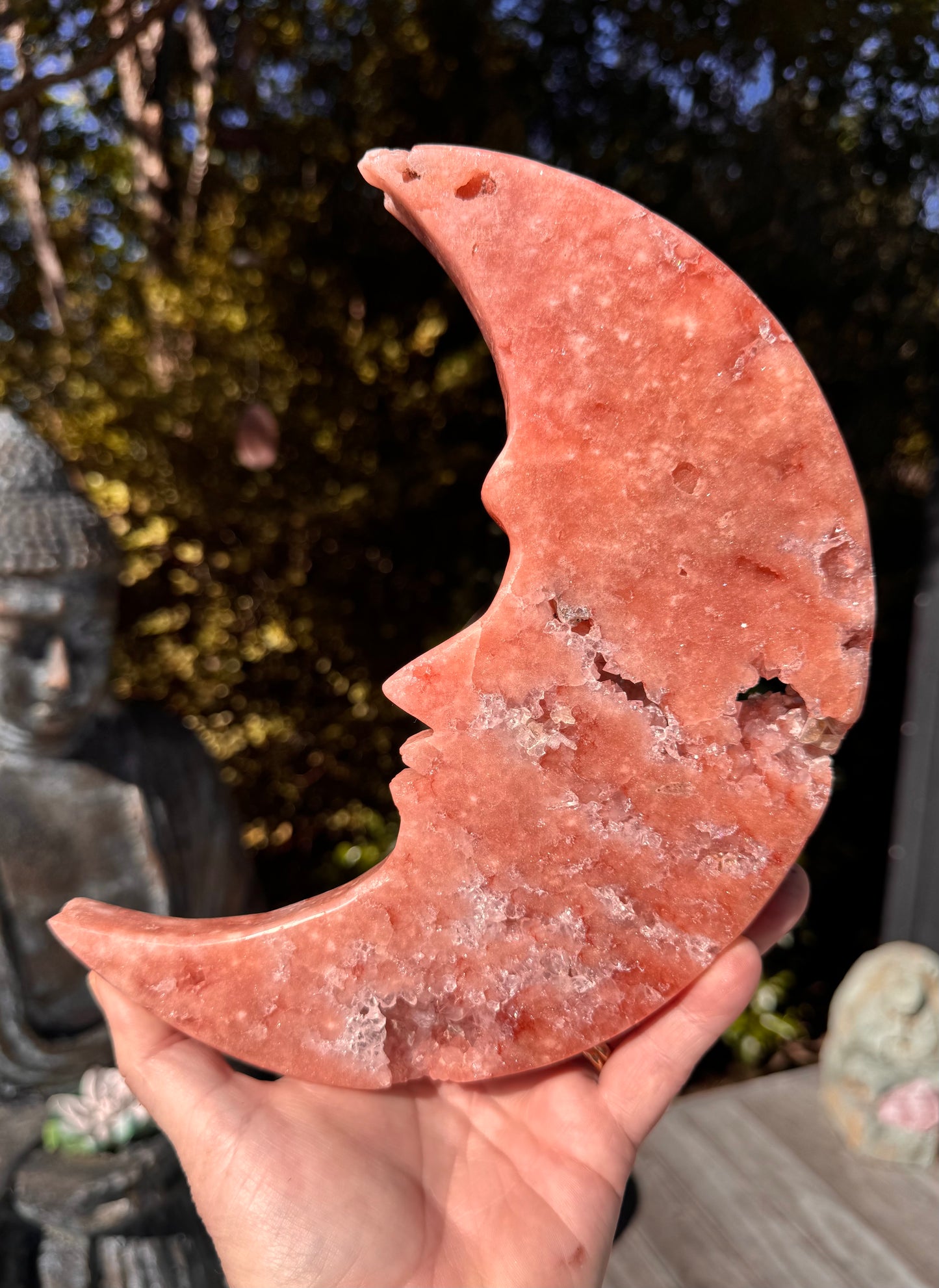 Pink Amethyst carved Face in the Crescent Moon - Extra large Rare Druze