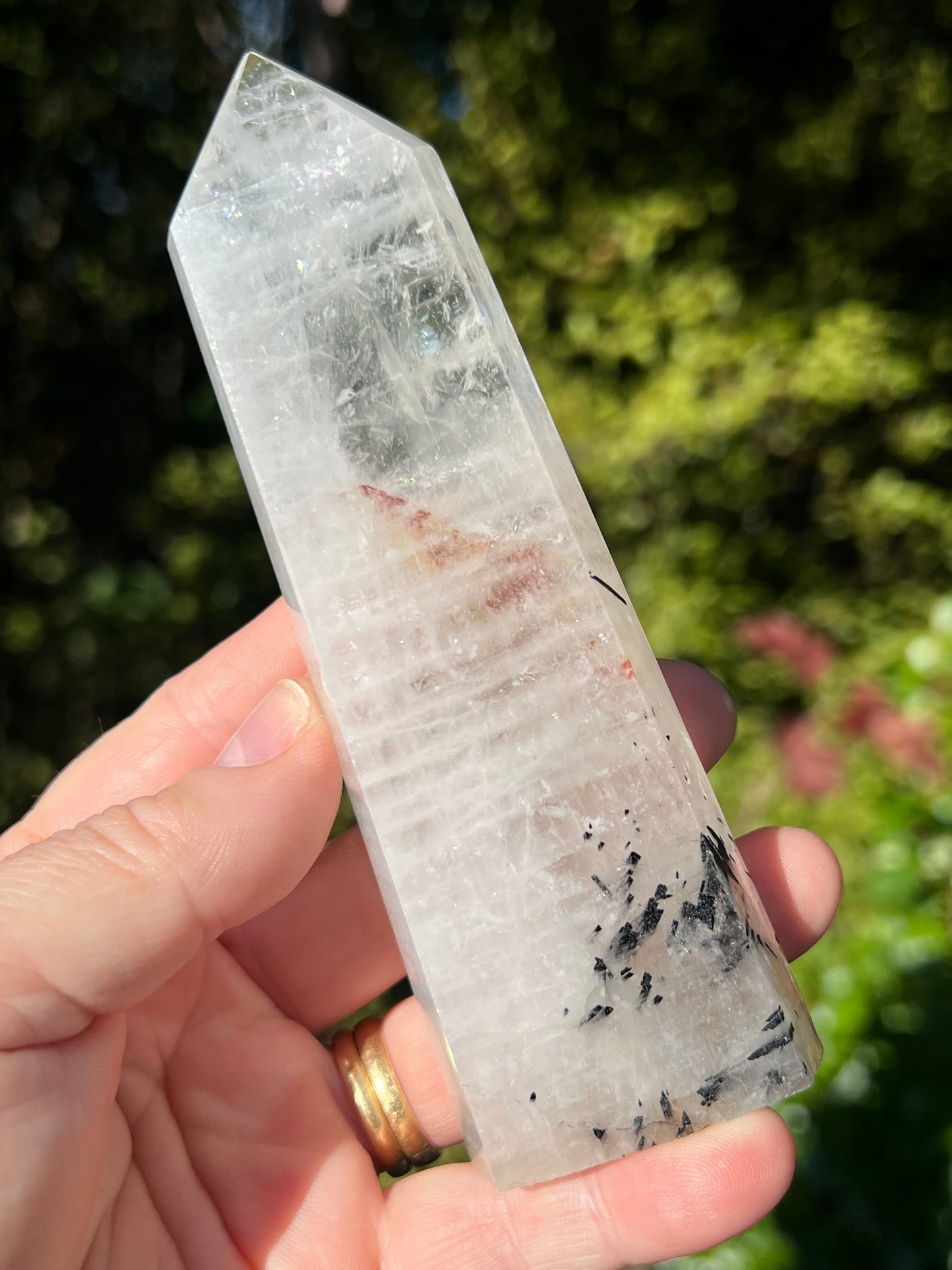 Black Tourmaline in Quartz Tower or Tourmalinated Quartz