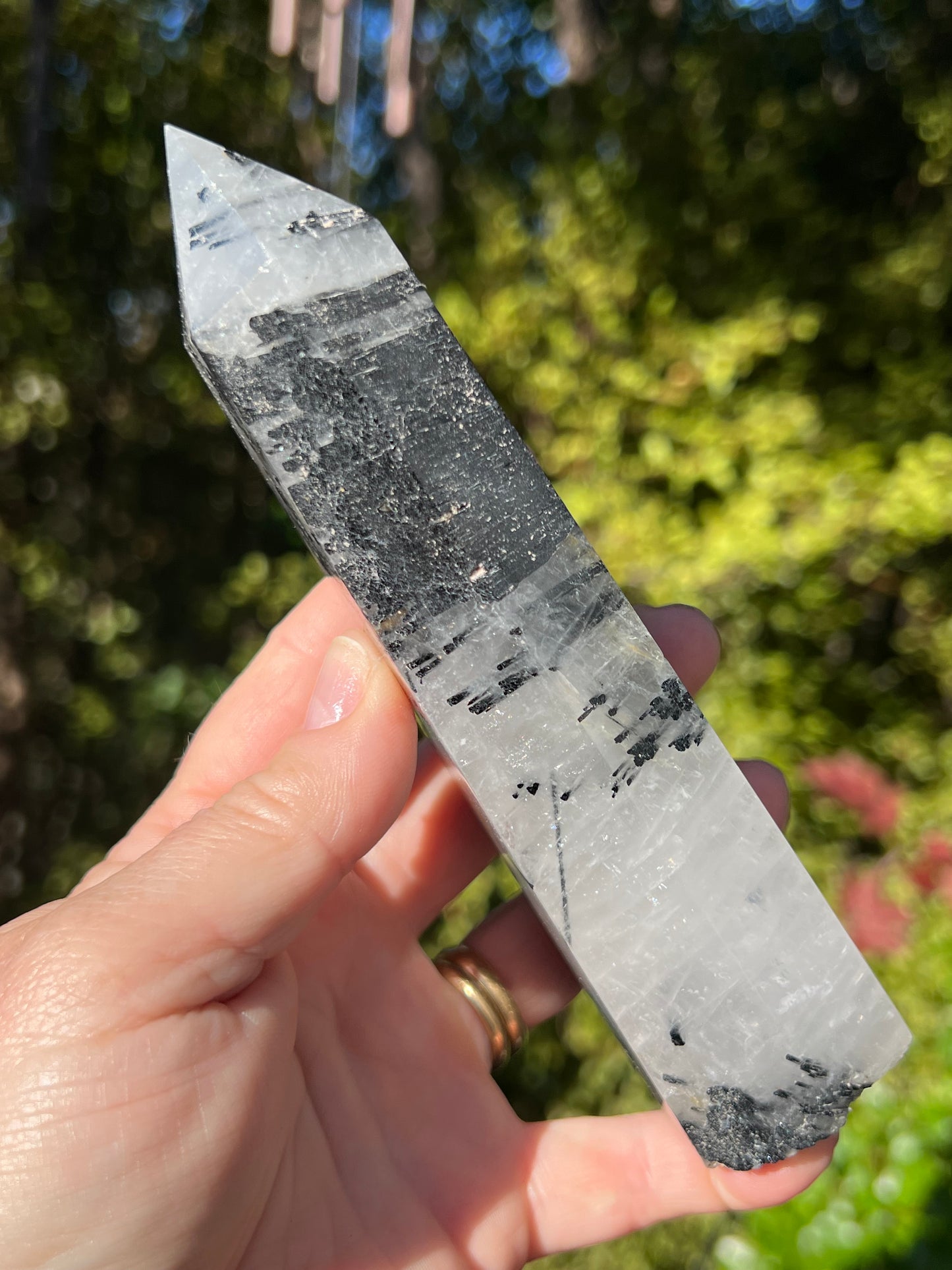 Black Tourmaline in Quartz Tower or Tourmalinated Quartz