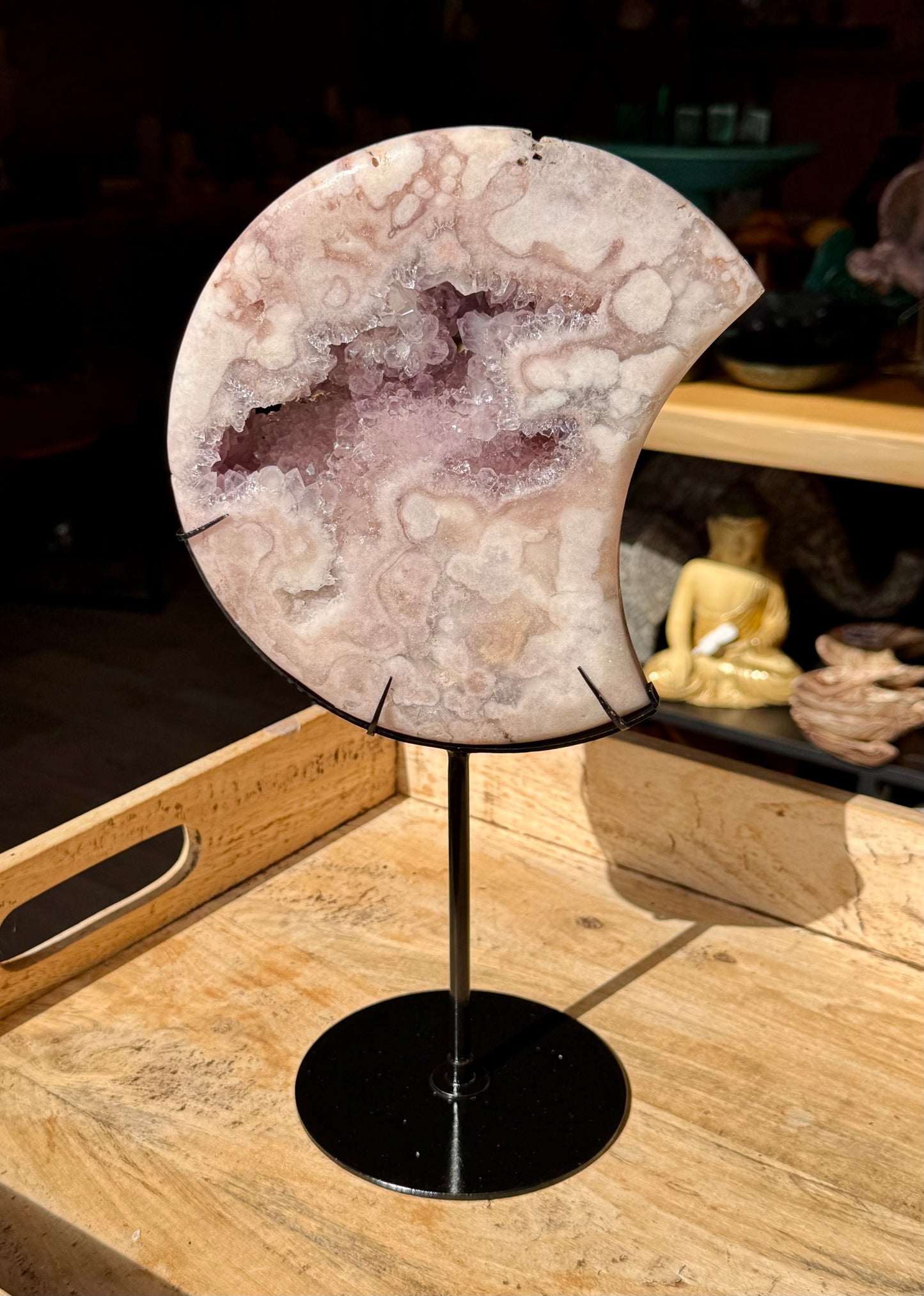 RESERVED FOR CAROLINE Pink Amethyst carved Crescent Moon - Rare Druze